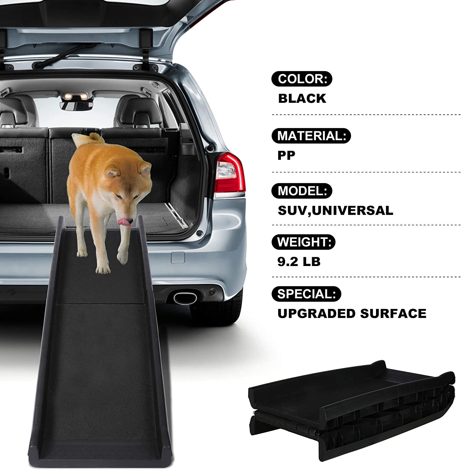 Portable Plastic Dog Car Ramp w/ 2pcs Non-slip Tread, 60"L x 16" W Folding Travel Pet Safety Ramp - Bosonshop