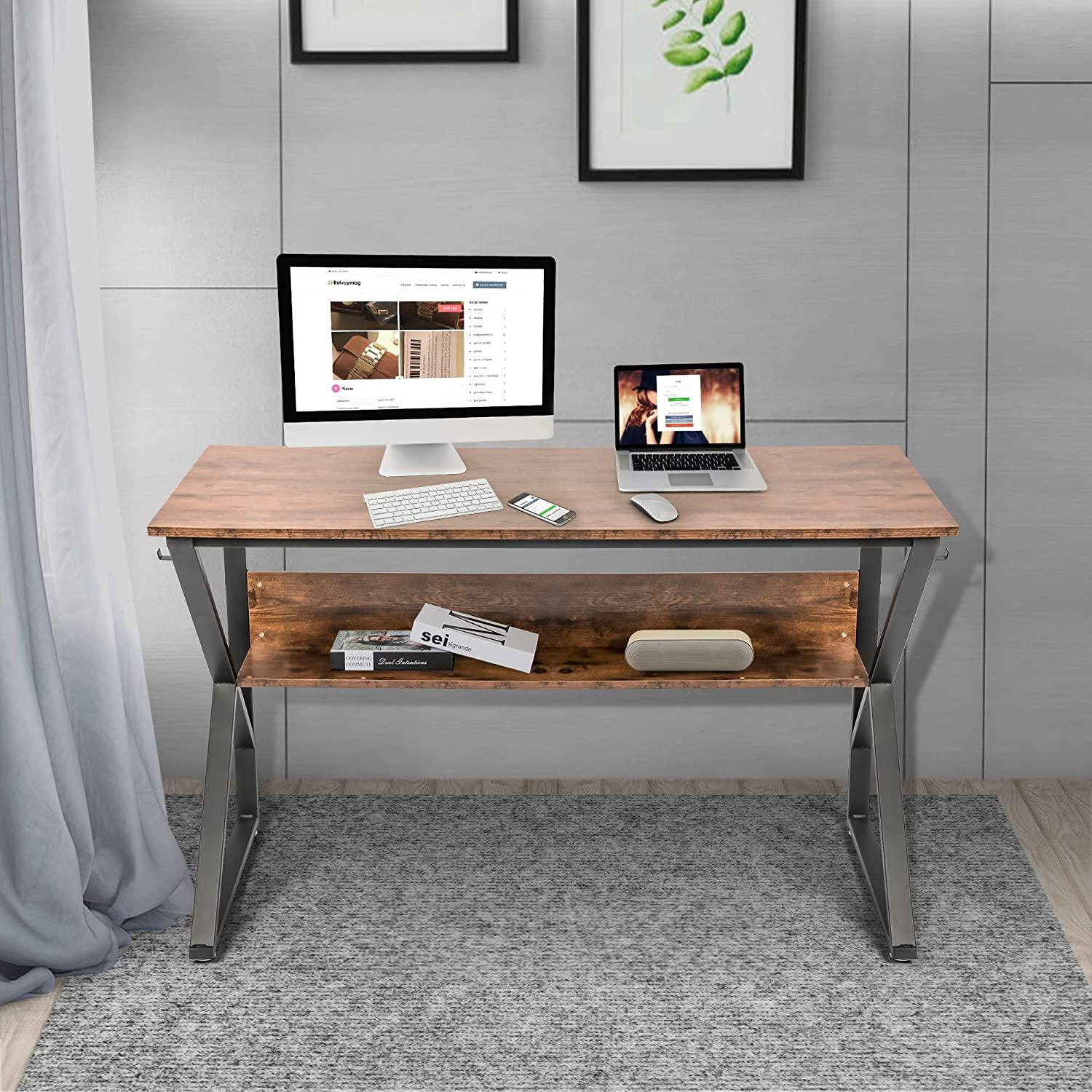 Computer Desk, Sturdy and Stylish Home Office Computer Desk with Built-in Bookshelf and Storage – Perfect Workspace Solution - Bosonshop