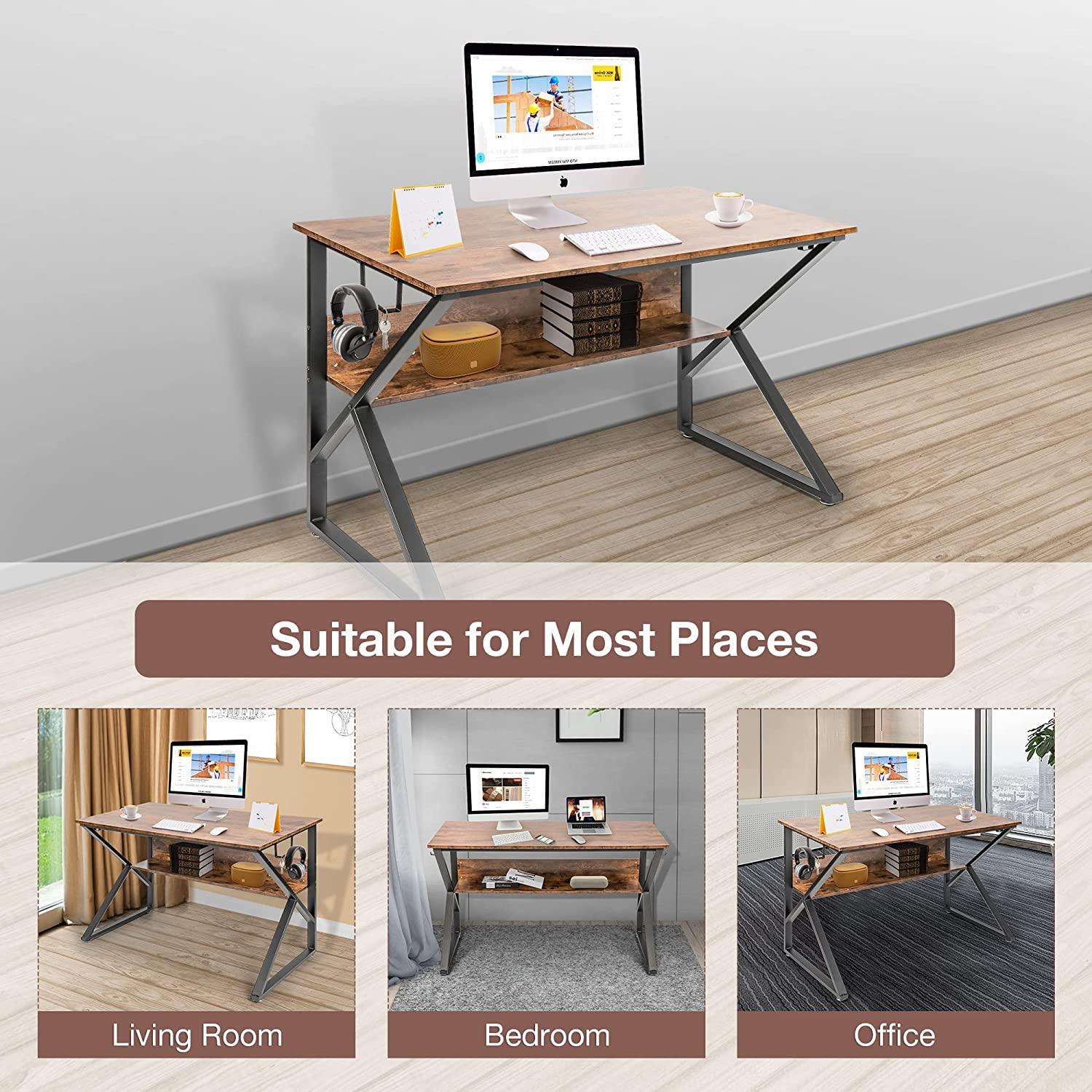 Computer Desk, Sturdy and Stylish Home Office Computer Desk with Built-in Bookshelf and Storage – Perfect Workspace Solution - Bosonshop