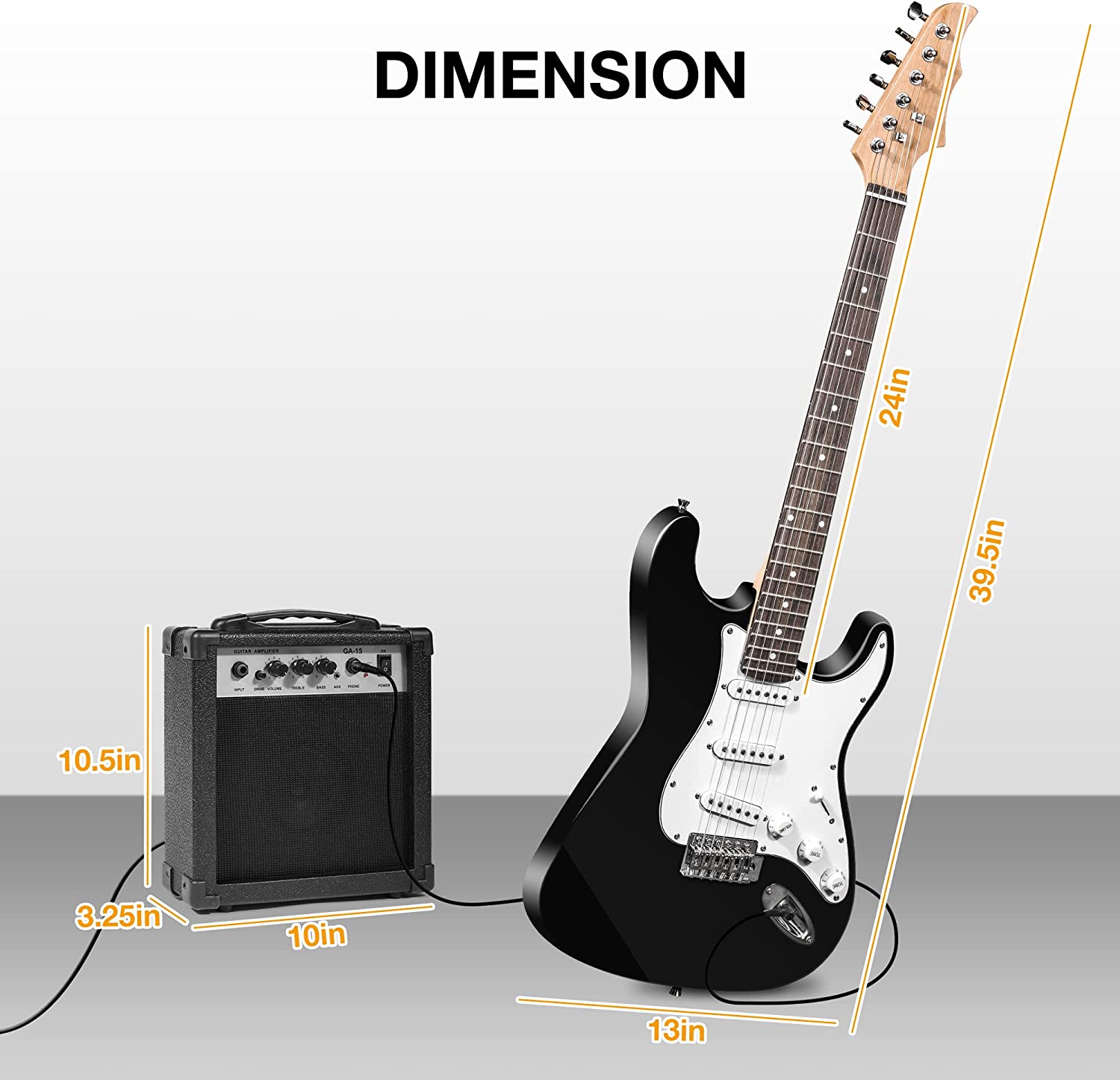 39" Full Size Electric Guitar Beginner Starter kit with 10w Amplifier, Black - Bosonshop