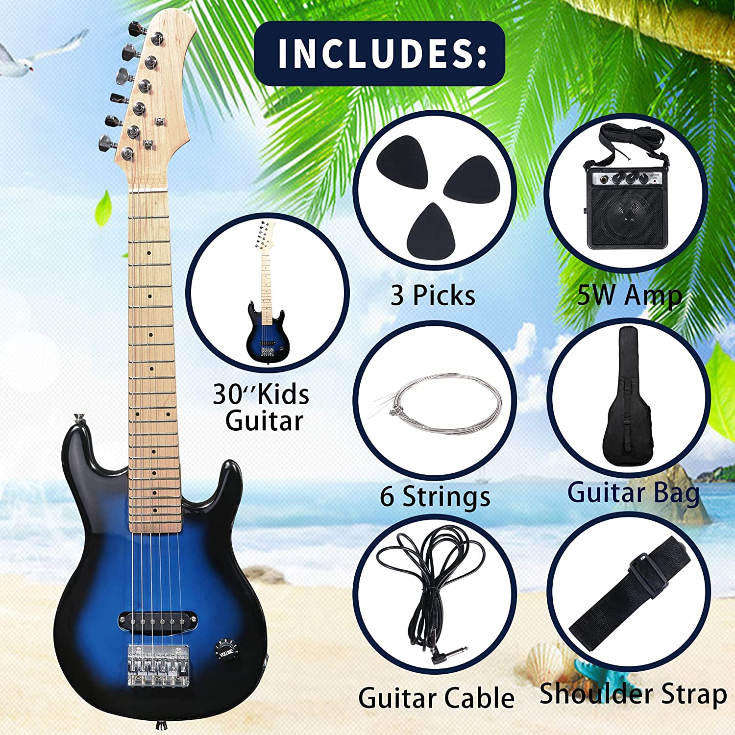 30" Electric Guitar Beginner Kits for Starter Guitar Includes Gig Bag, 5 W Amplifier, 6 Strings, Picks, Cable - Bosonshop