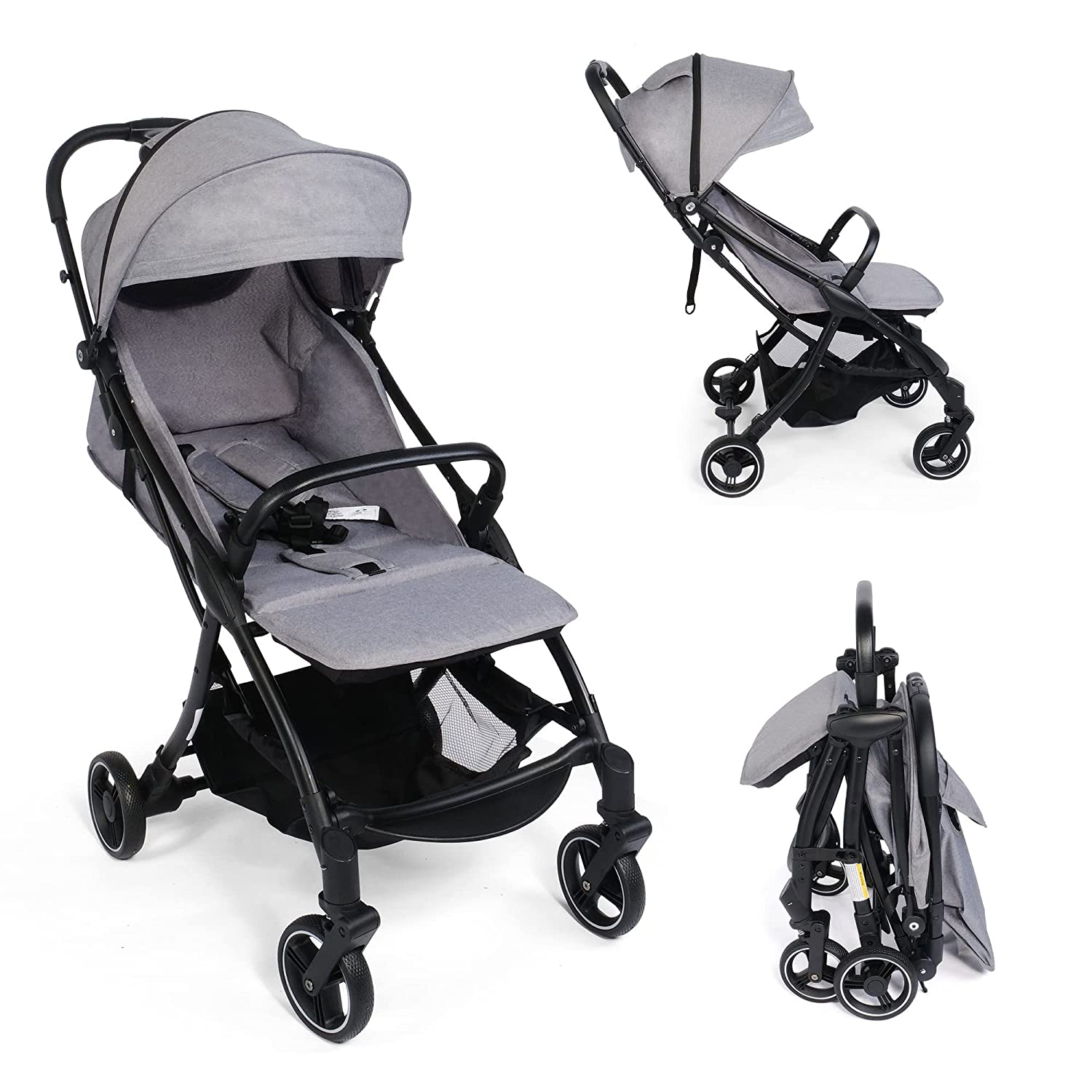 (Out of Stock) Compact Travel Baby Stroller for Airplane, One-Hand Fold Lightweight Stroller w/ Adjustable Backrest and Canopy - Bosonshop