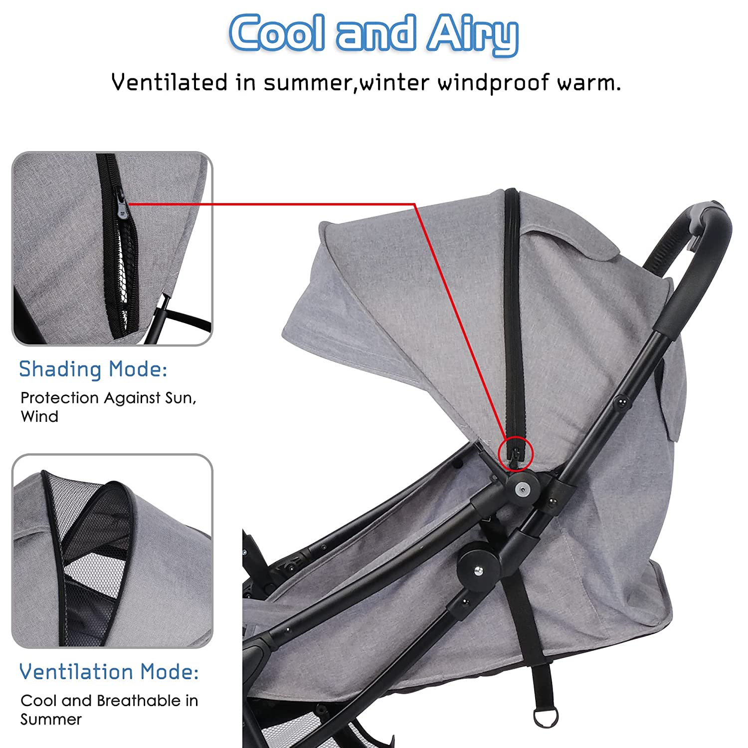 (Out of Stock) Compact Travel Baby Stroller for Airplane, One-Hand Fold Lightweight Stroller w/ Adjustable Backrest and Canopy - Bosonshop