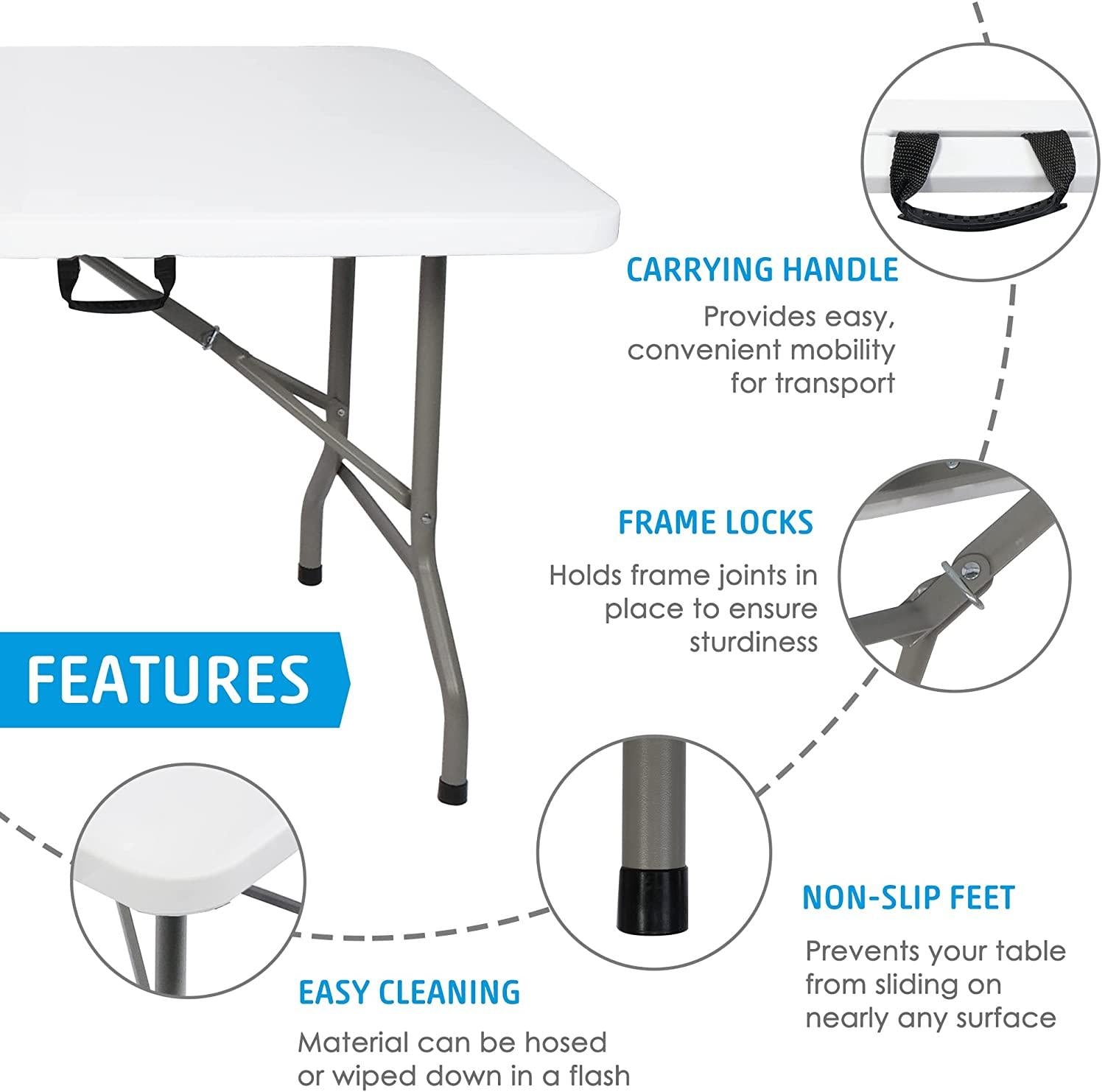 8FT Long Folding Party Table, 96'' White Event Commercial Table Portable w/Handle for Office, Dining, Wedding Indoor Outdoor - Bosonshop