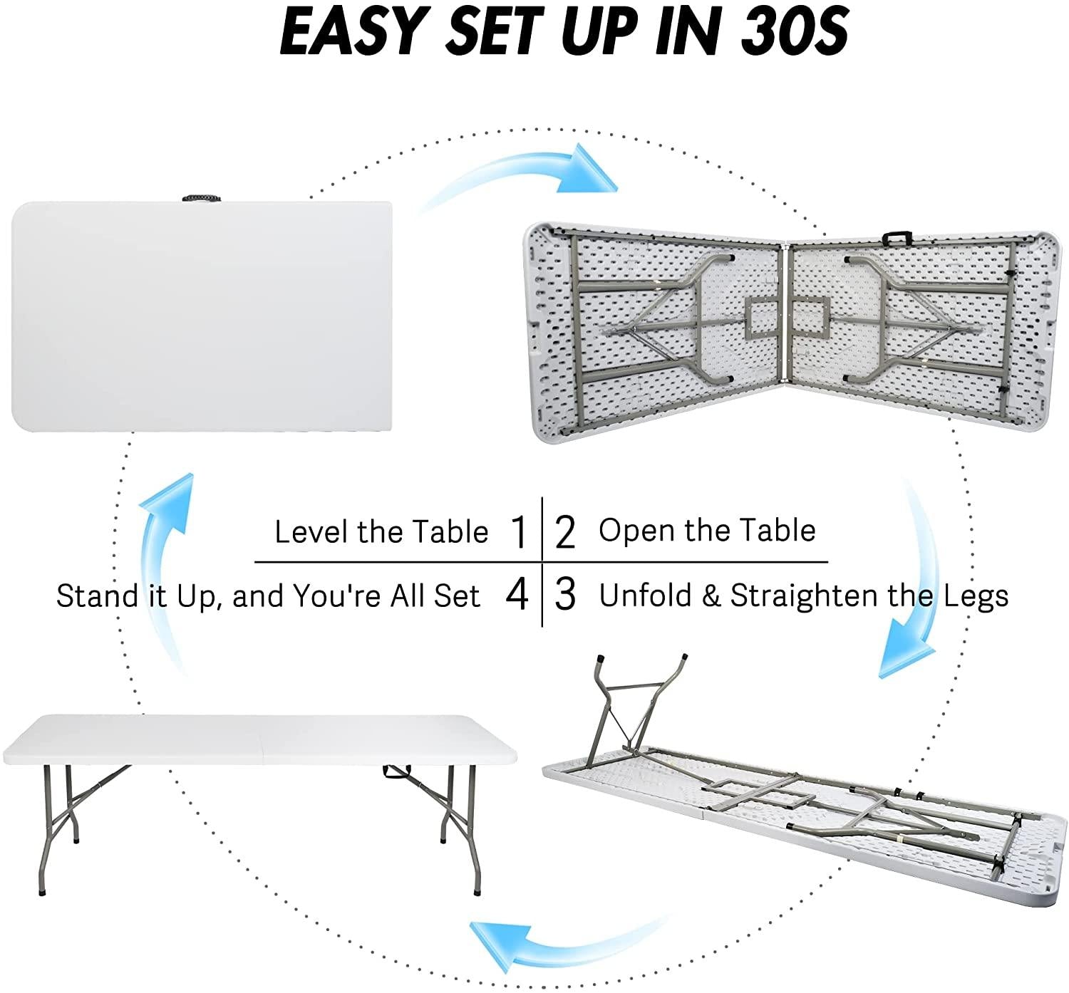 8FT Long Folding Party Table, 96'' White Event Commercial Table Portable w/Handle for Office, Dining, Wedding Indoor Outdoor - Bosonshop