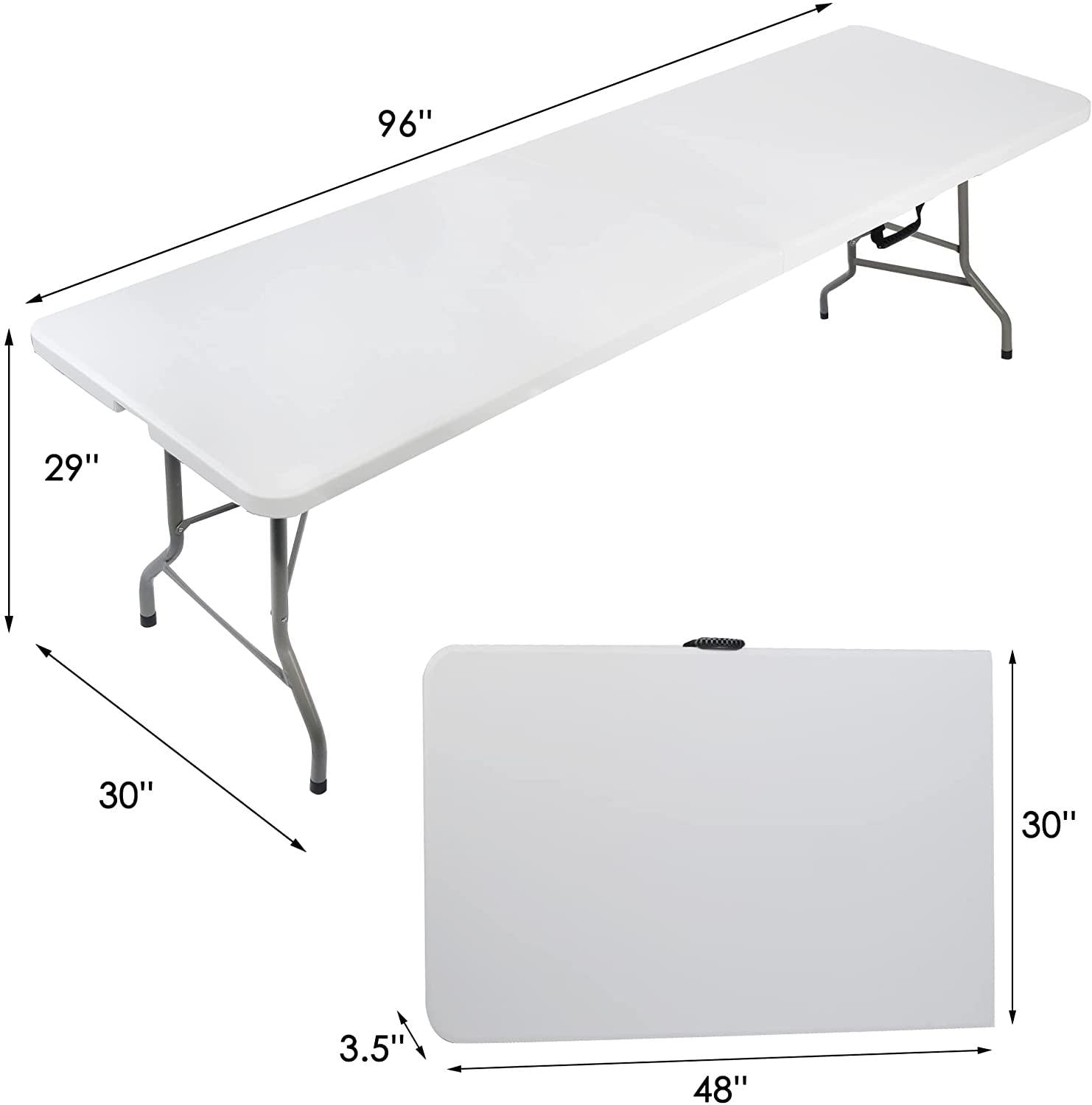 8FT Long Folding Party Table, 96'' White Event Commercial Table Portable w/Handle for Office, Dining, Wedding Indoor Outdoor - Bosonshop