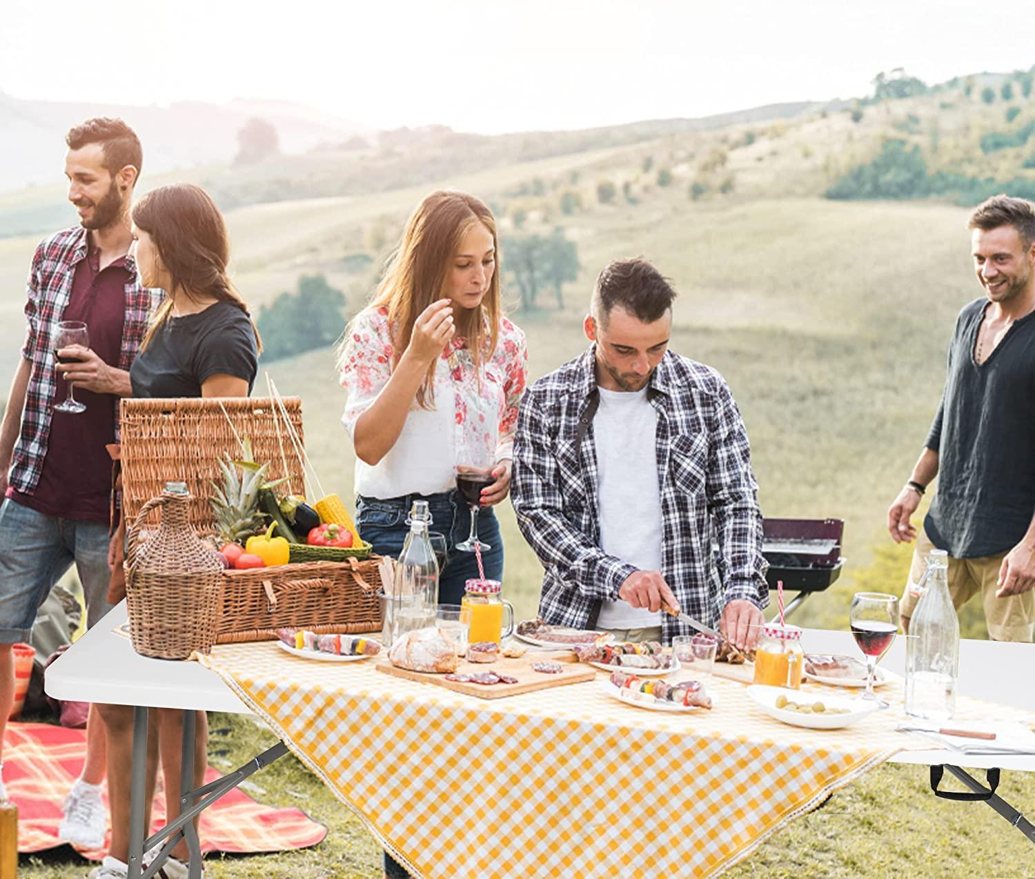 8FT Long Folding Party Table, 96'' White Event Commercial Table Portable w/Handle for Office, Dining, Wedding Indoor Outdoor - Bosonshop