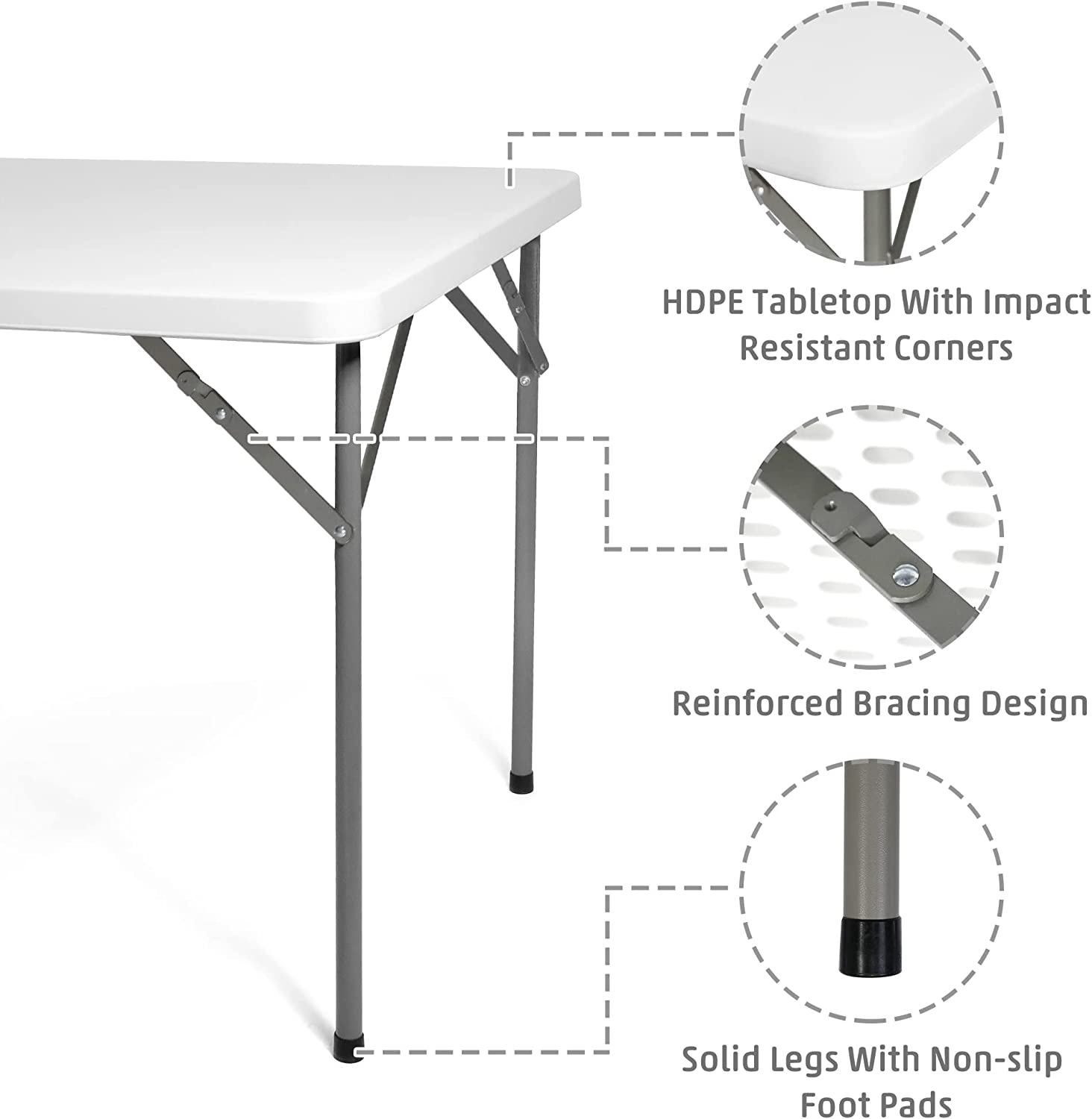 2.8 ft. Square Folding Card Table 34" Portable Patio Plastic Tables with Collapsible Legs - Bosonshop