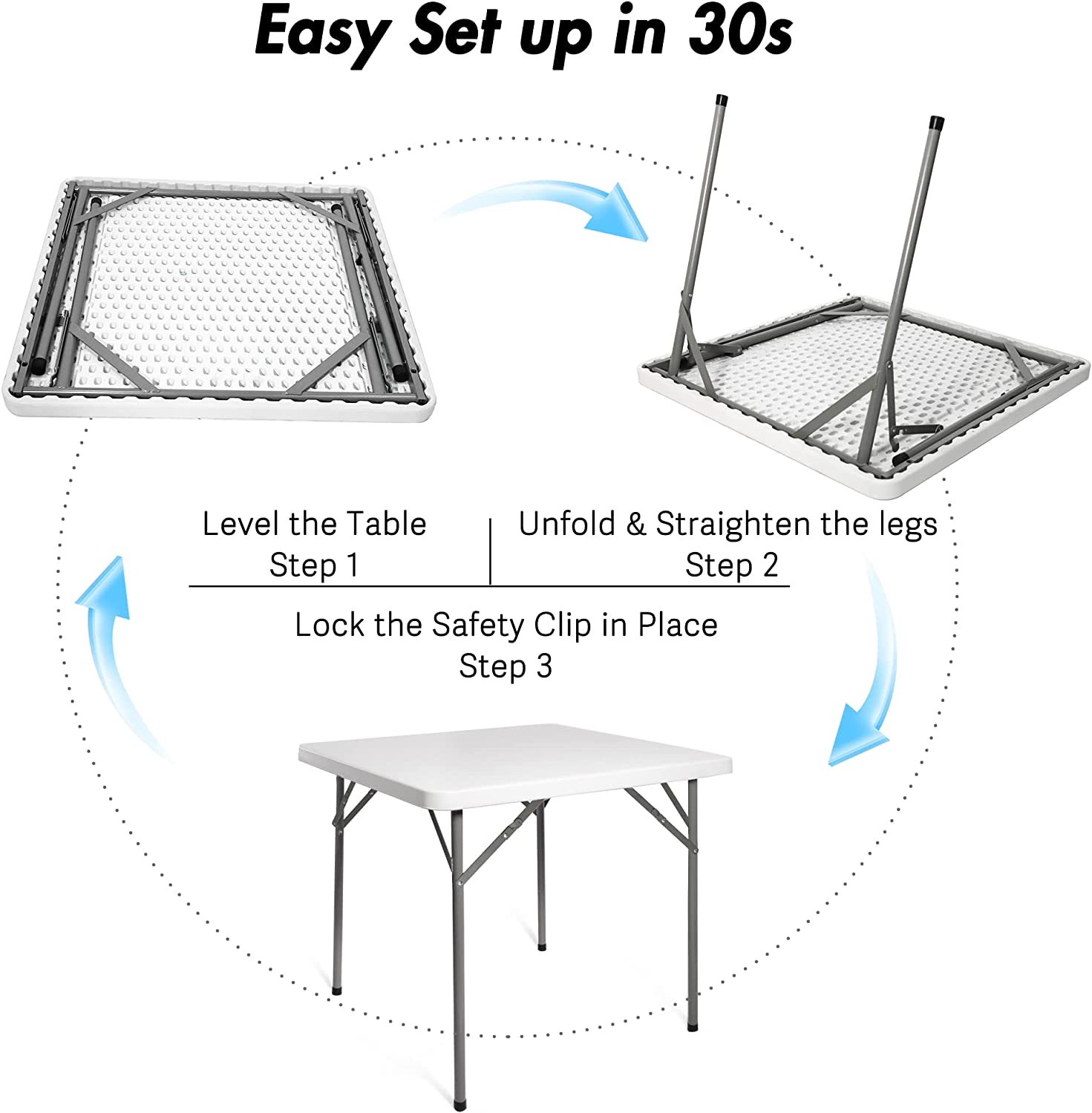 2.8 ft. Square Folding Card Table 34" Portable Patio Plastic Tables with Collapsible Legs - Bosonshop