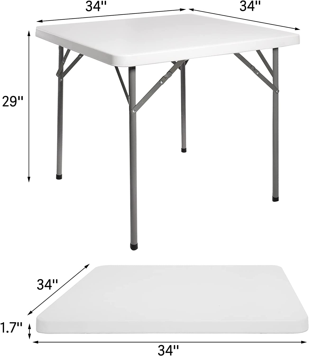 2.8 ft. Square Folding Card Table 34" Portable Patio Plastic Tables with Collapsible Legs - Bosonshop