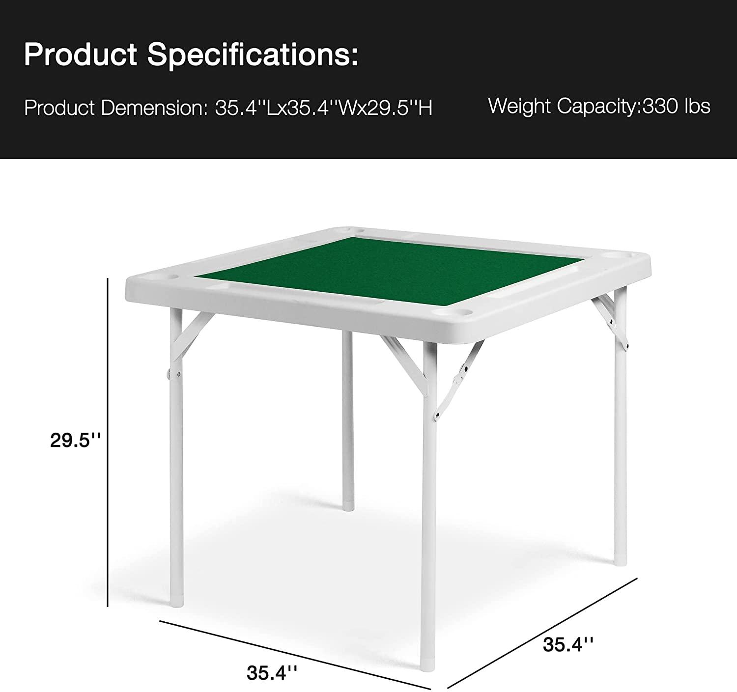 Folding Mahjong Table 35.4" Foldable Square 4 Player Card Poker Table with Cup Holders & Chip Trays for Playing Mahjong - Bosonshop