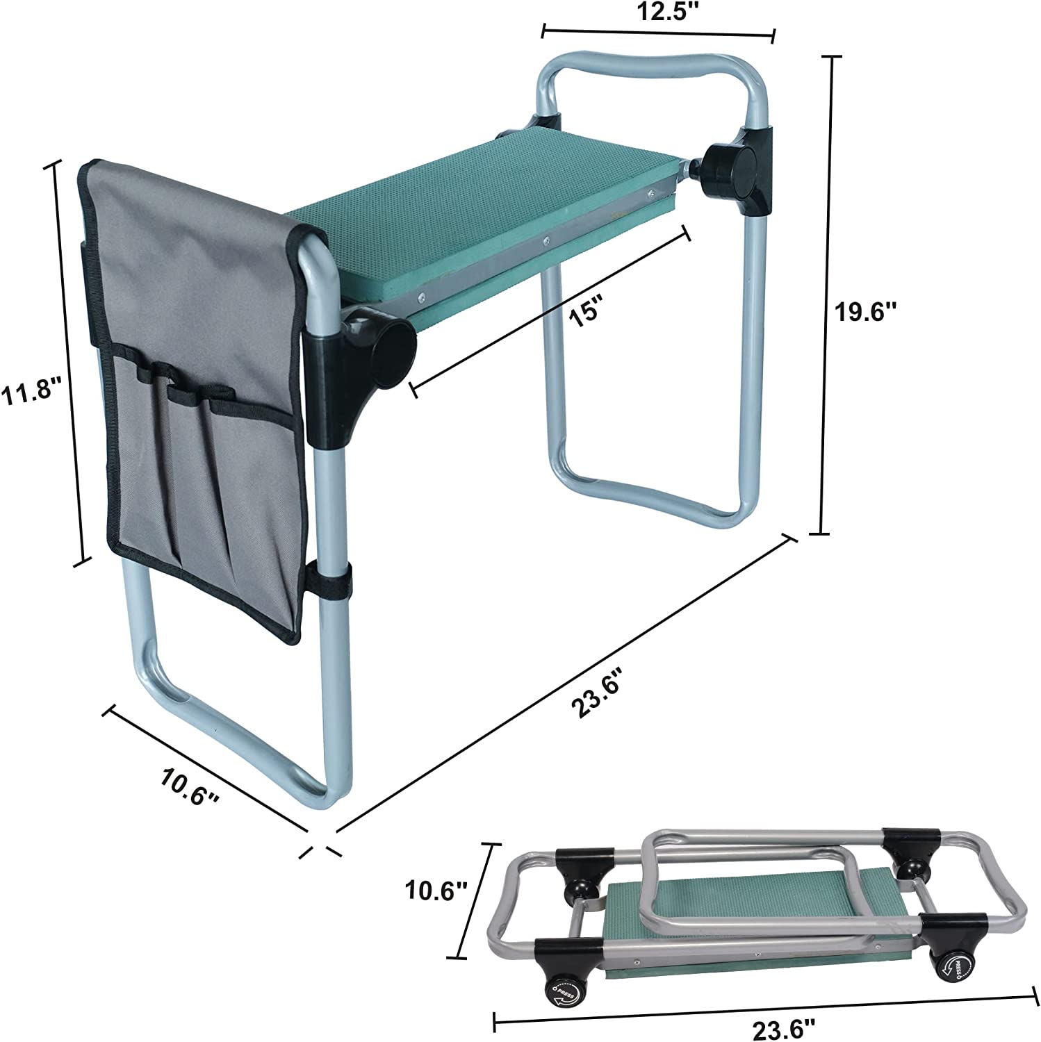 Garden Kneeler Seat Button Folding Gardening Bench with EVA Foam Kneeling Pad & Pouch - Bosonshop