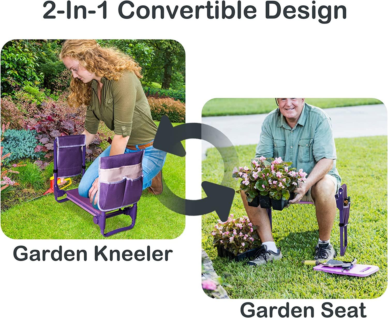 Garden Kneeler and Seat Upgraded Gardening Stool Bench with 2 Tool Pouches & EVA Foam Pad, Purple - Bosonshop