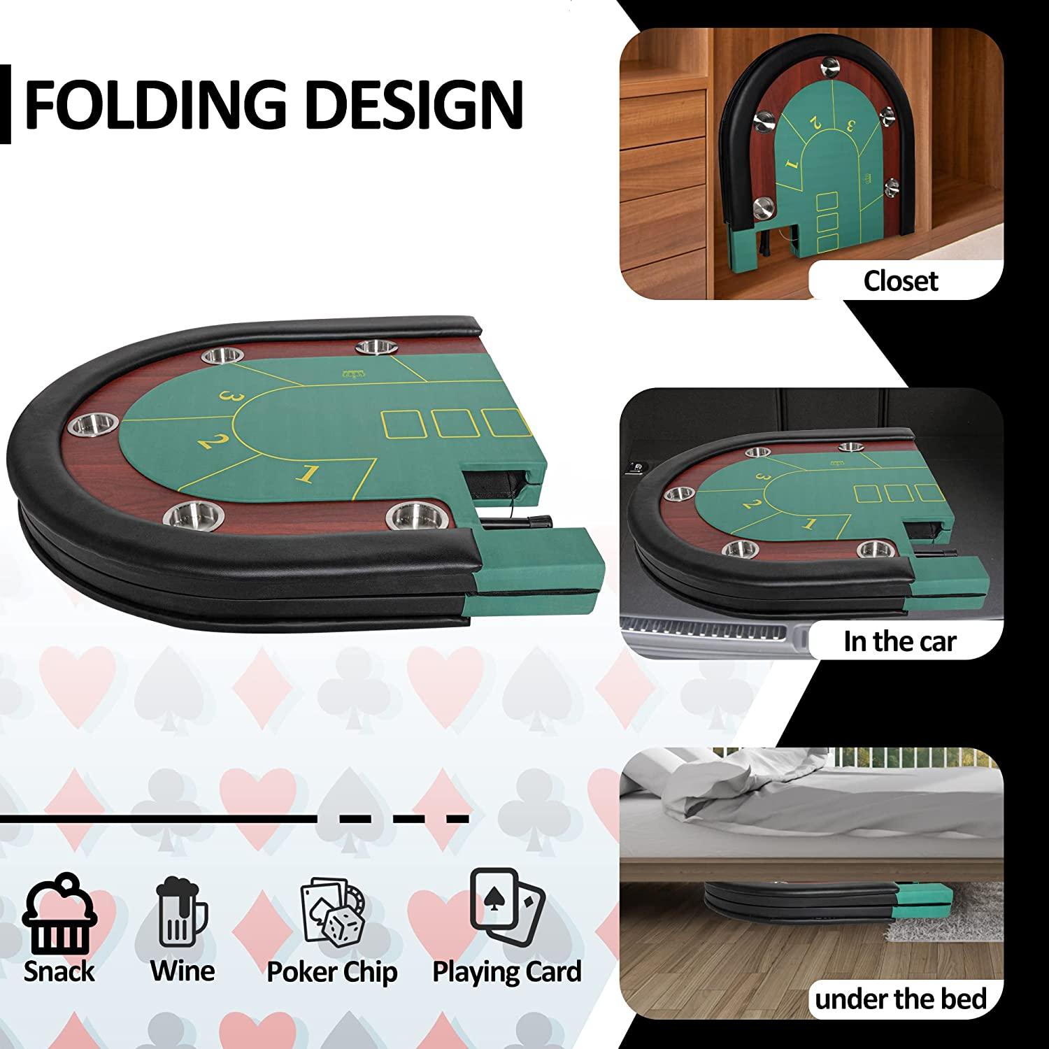 10 Player Oval Folding Poker Table Texas Holdem Poker Table with Stainless Steel Cup Holders, Green - Bosonshop