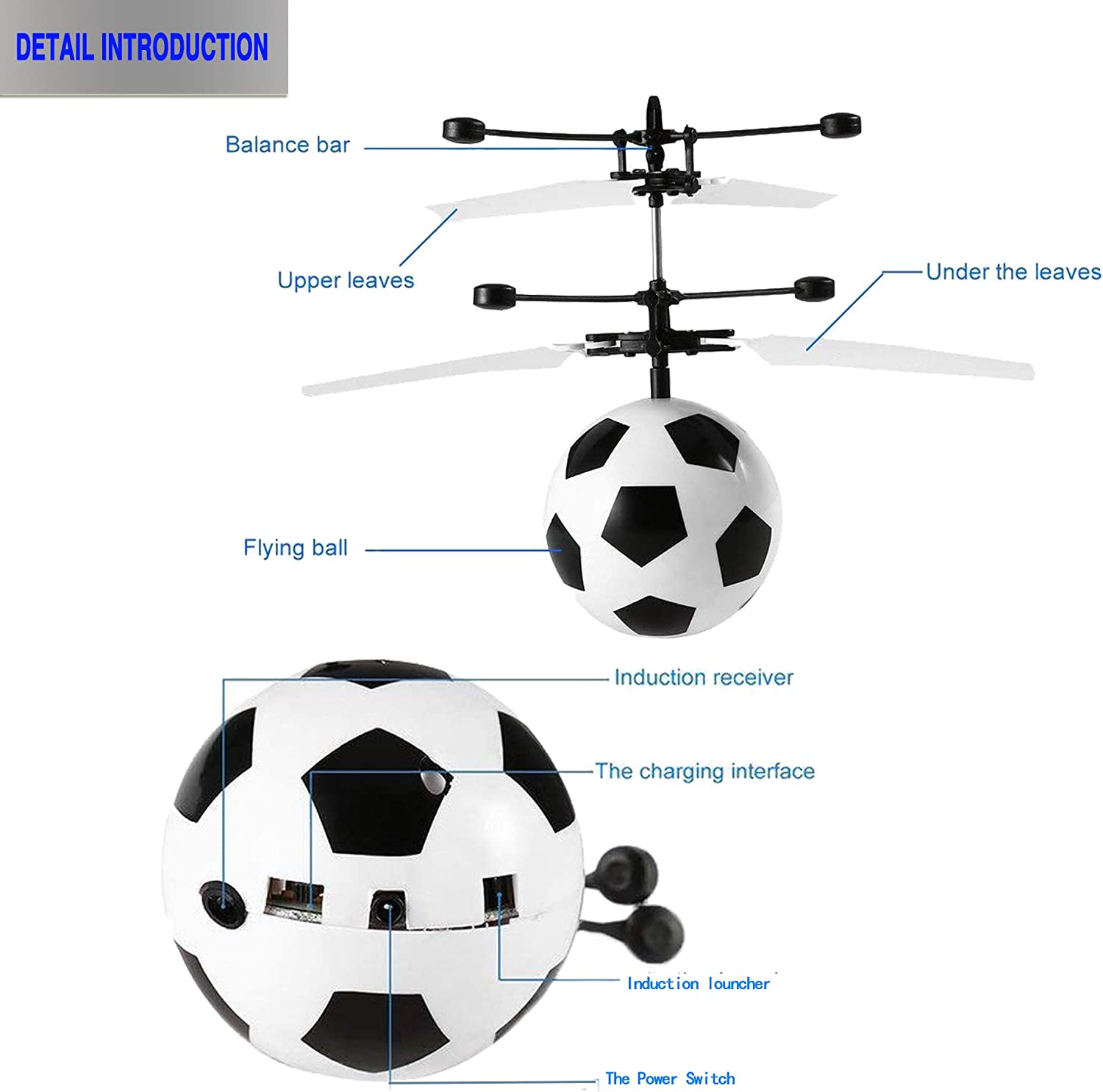 Magic Flying Football Toy for Adults Teens Built-in LED Light Helicopter Ball Toy for Flying Drone - Bosonshop