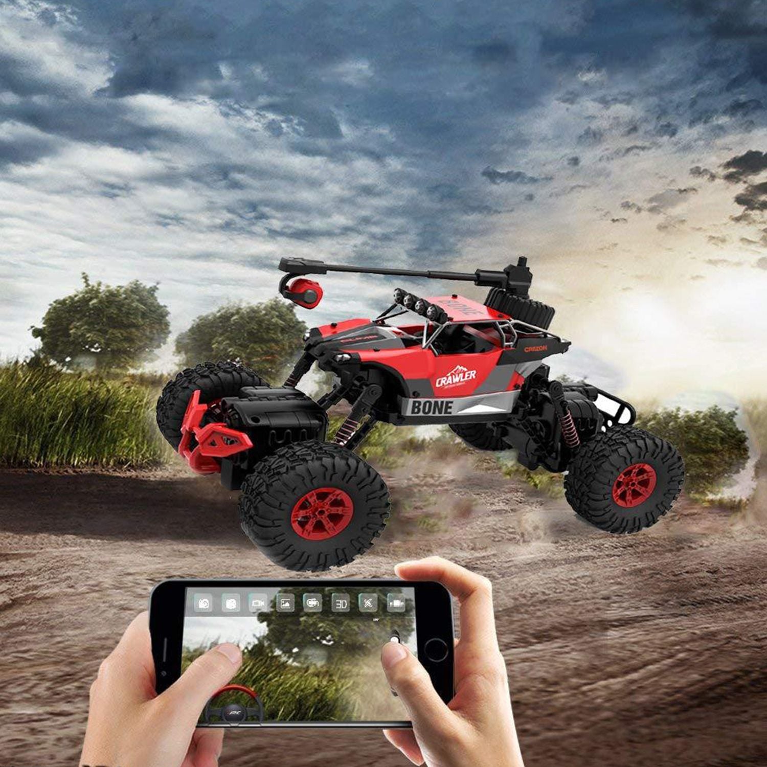 1:16 RC Car 4WD 2.4Ghz Off-Road Rock Crawler Truck w/ Wifi 0.3MP Camera, Red - Bosonshop