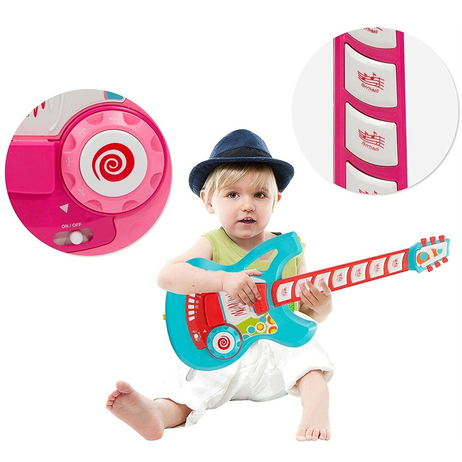 (Out of Stock) Kids Electric Guitar Play Set Toy with Microphone Speaker and Stand, Blue - Bosonshop