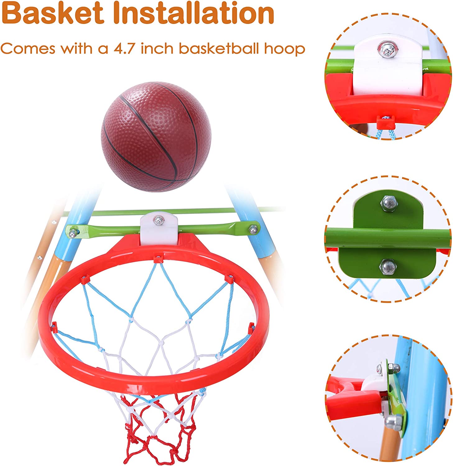 2 in 1 Kids Heavy Duty Steel Swing Seat Toddler Swing Playset Basketball Hoop Set with Ball and Pump - Bosonshop