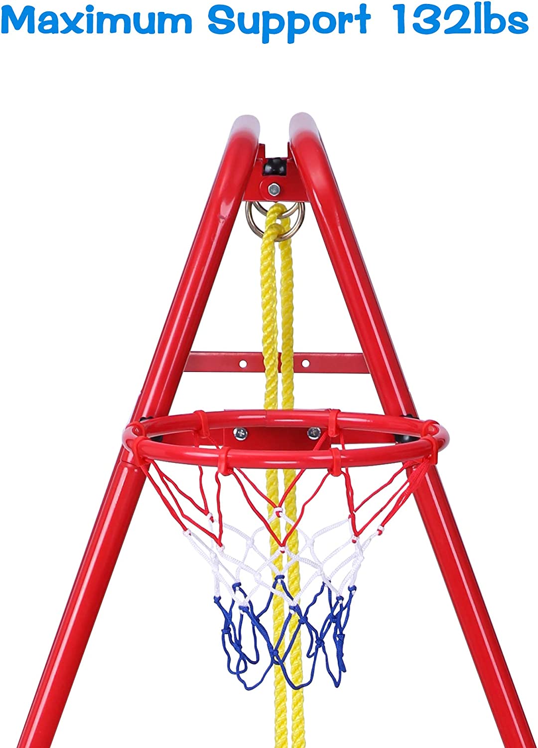 2 in 1 Metal Swing & Basketball Toddler Swing Set Kids Outdoor/Indoor Swing Seat Playset - Bosonshop