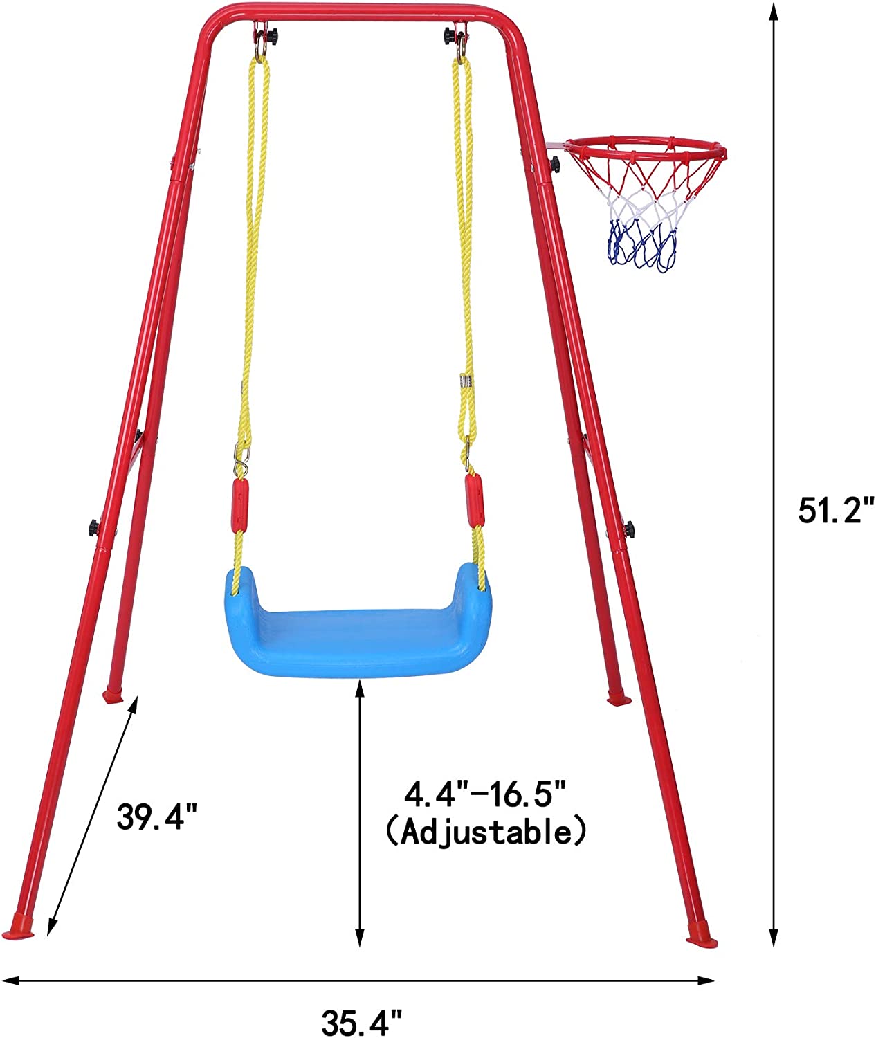 2 in 1 Metal Swing & Basketball Toddler Swing Set Kids Outdoor/Indoor Swing Seat Playset - Bosonshop