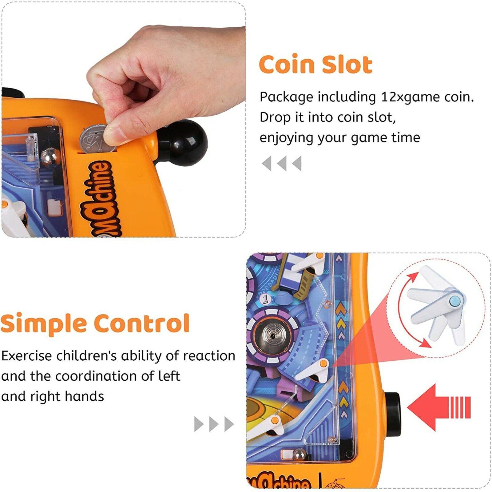 (Out of Stock) Mini Pinball Machine Portable Tabletop Game Kids Interactive Toys Party, Orange - Bosonshop