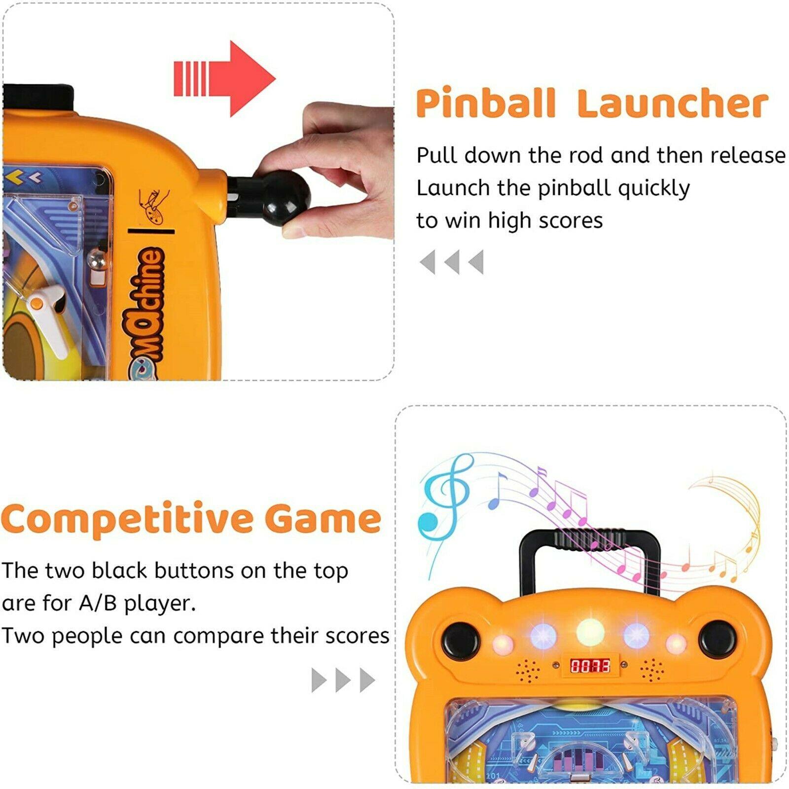 (Out of Stock) Mini Pinball Machine Portable Tabletop Game Kids Interactive Toys Party, Orange - Bosonshop