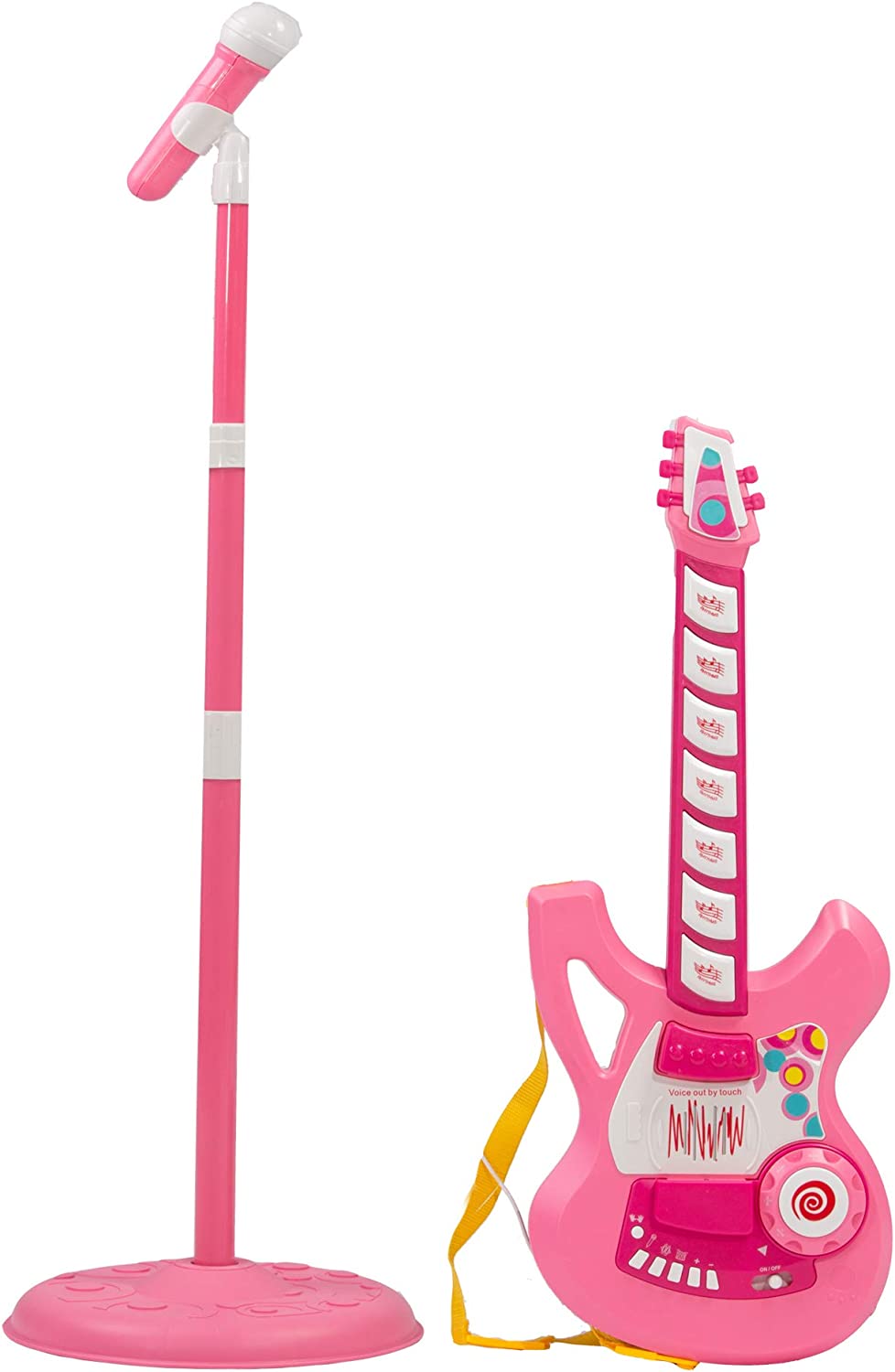 (Out of Stock) Kids Electric Guitar Beginner Kits Play Set with Microphone Speaker and Stand, Pink - Bosonshop