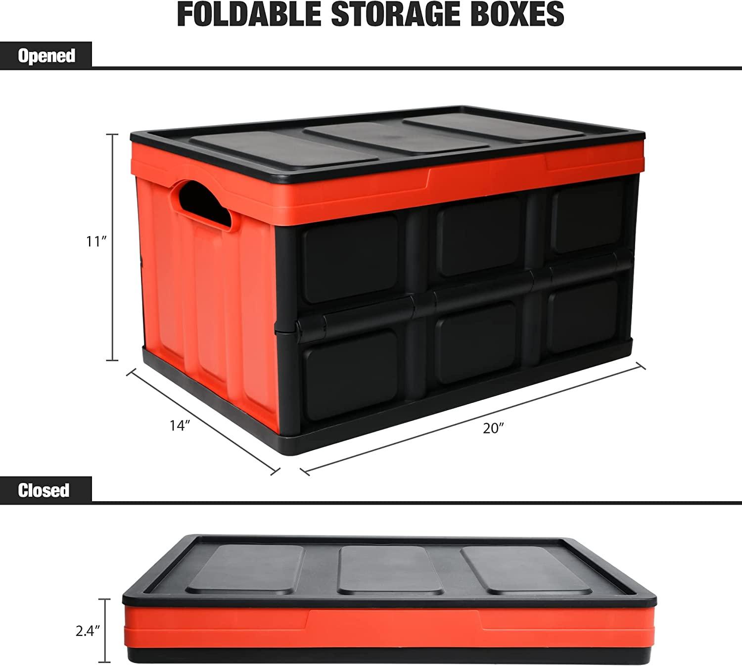 2-Pack Collapsible Plastic Storage Bins 50L Organizer Box Stackable Utility Crates with 2 Waterproof Bag & Lids - Bosonshop