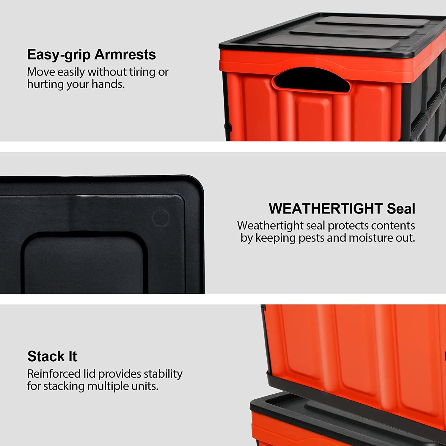 2-Pack Collapsible Plastic Storage Bins 50L Organizer Box Stackable Utility Crates with 2 Waterproof Bag & Lids - Bosonshop