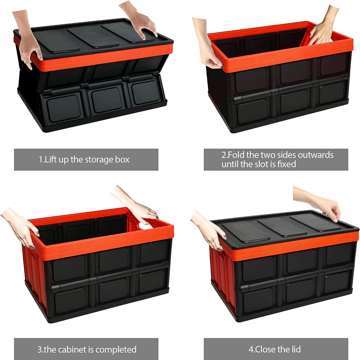 2-Pack Collapsible Plastic Storage Bins 50L Organizer Box Stackable Utility Crates with 2 Waterproof Bag & Lids - Bosonshop