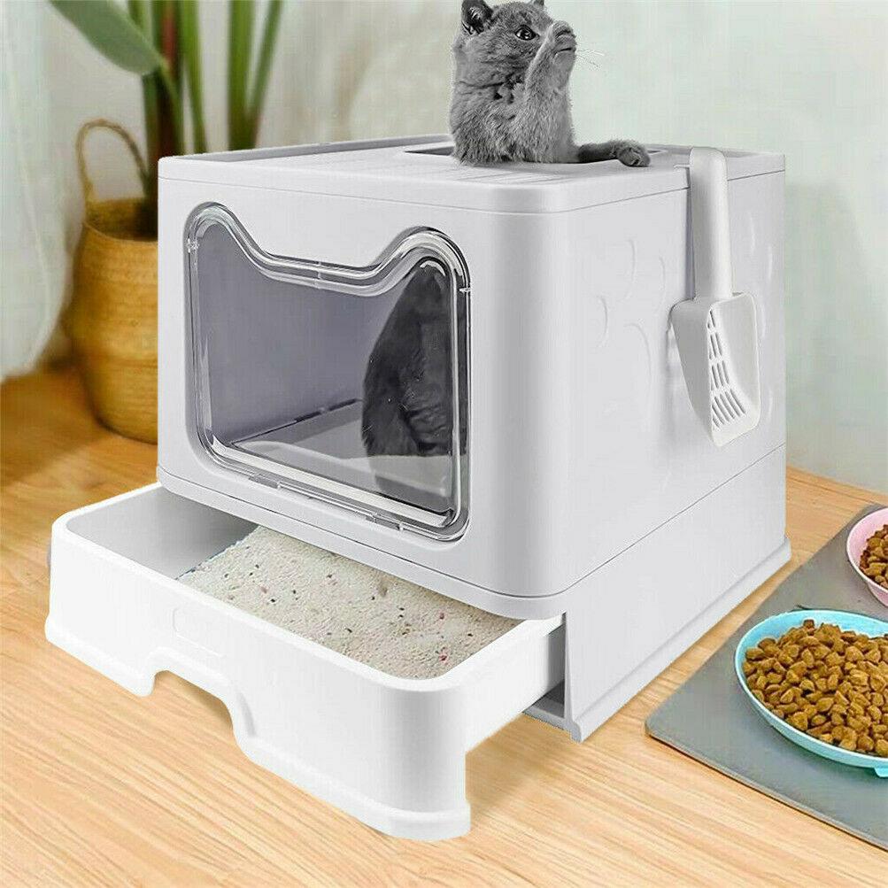 (Out of Stock) Top Entry Foldable Cat Litter Box Cats Toilet with Cat Litter Scoop - Bosonshop