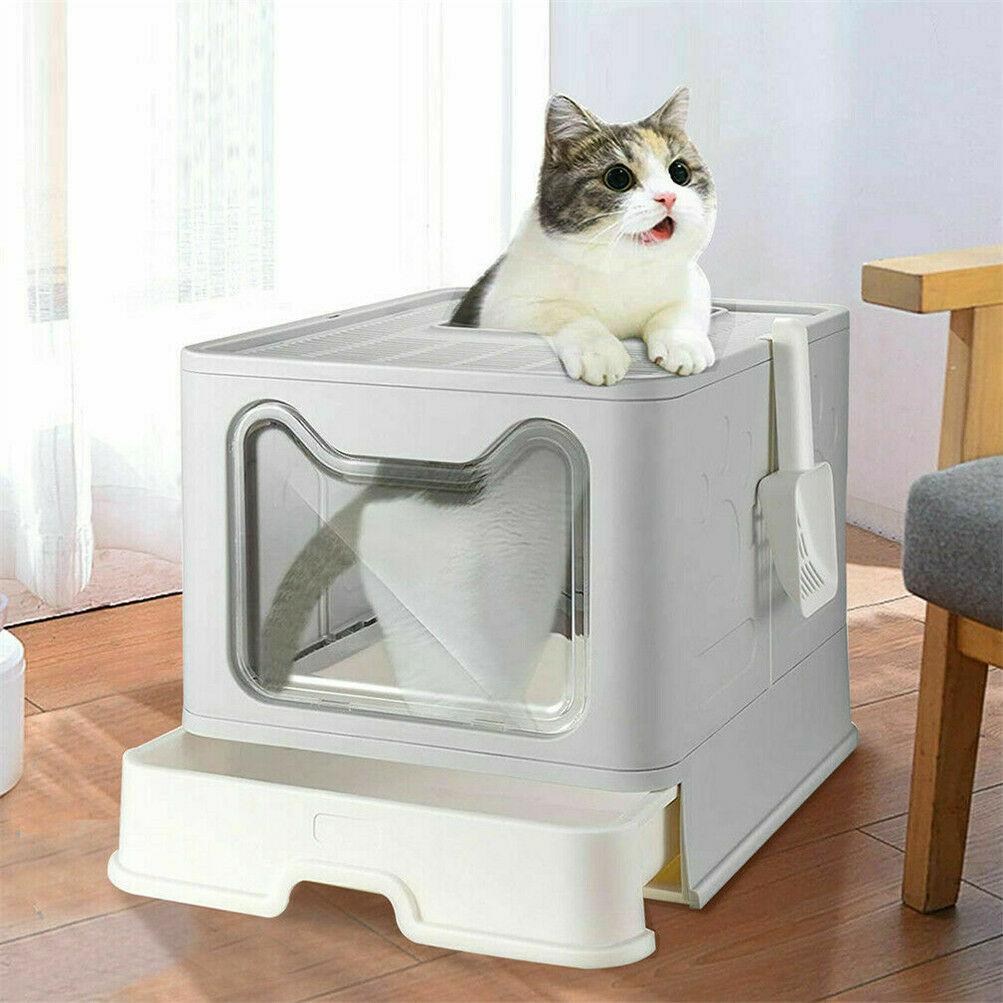 (Out of Stock) Top Entry Foldable Cat Litter Box Cats Toilet with Cat Litter Scoop - Bosonshop