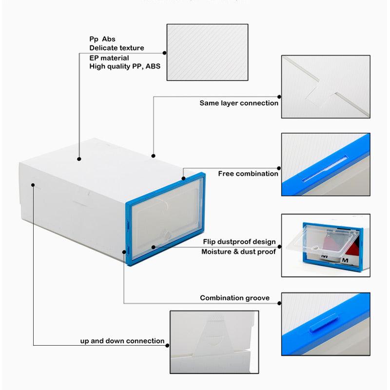 (Out of Stock) 6 Packs Transparent Foldable Shoes Organizers Box, White - Bosonshop