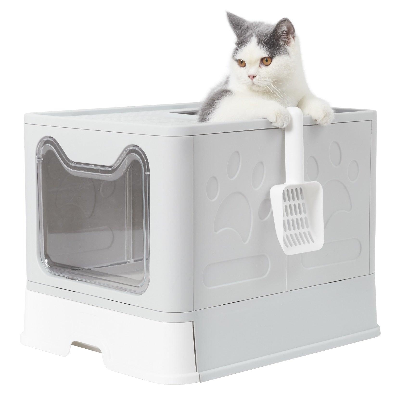 (Out of Stock) Top Entry Foldable Cat Litter Box Cats Toilet with Cat Litter Scoop - Bosonshop