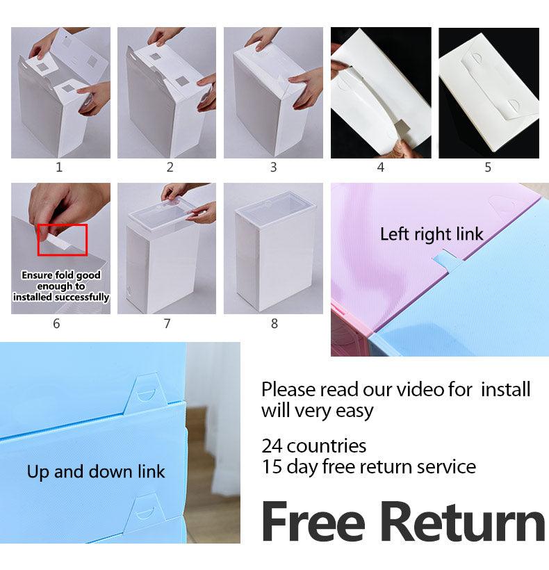 (Out of Stock) 6 Packs Transparent Foldable Shoes Organizers Box, White - Bosonshop