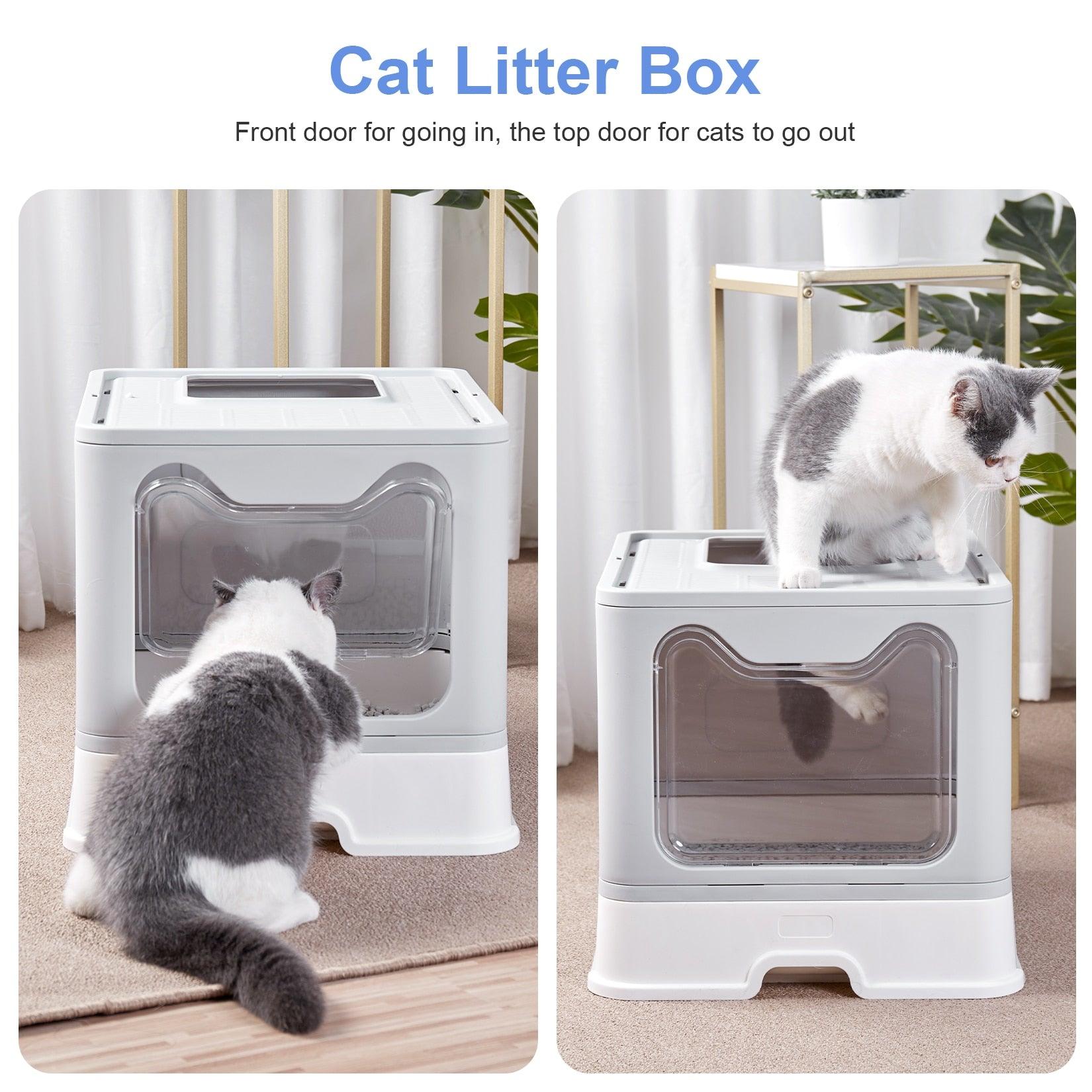 (Out of Stock) Top Entry Foldable Cat Litter Box Cats Toilet with Cat Litter Scoop - Bosonshop