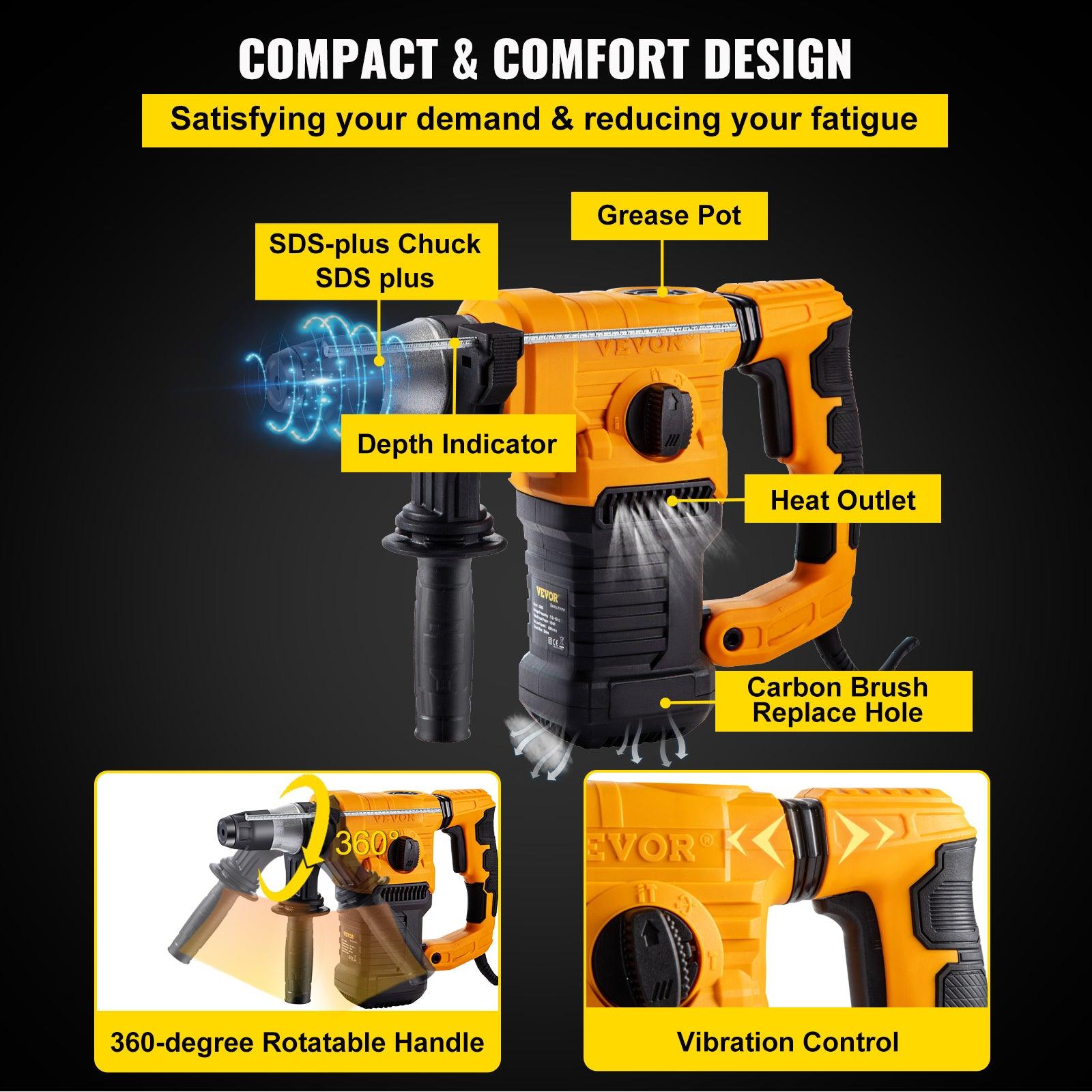 (Out of Stock) 13 AMP Electric Rotary Hammer SDS Plus Demolition Jackhammer Breaker 3 in1 Electric Wood Concrete Perforator - Bosonshop