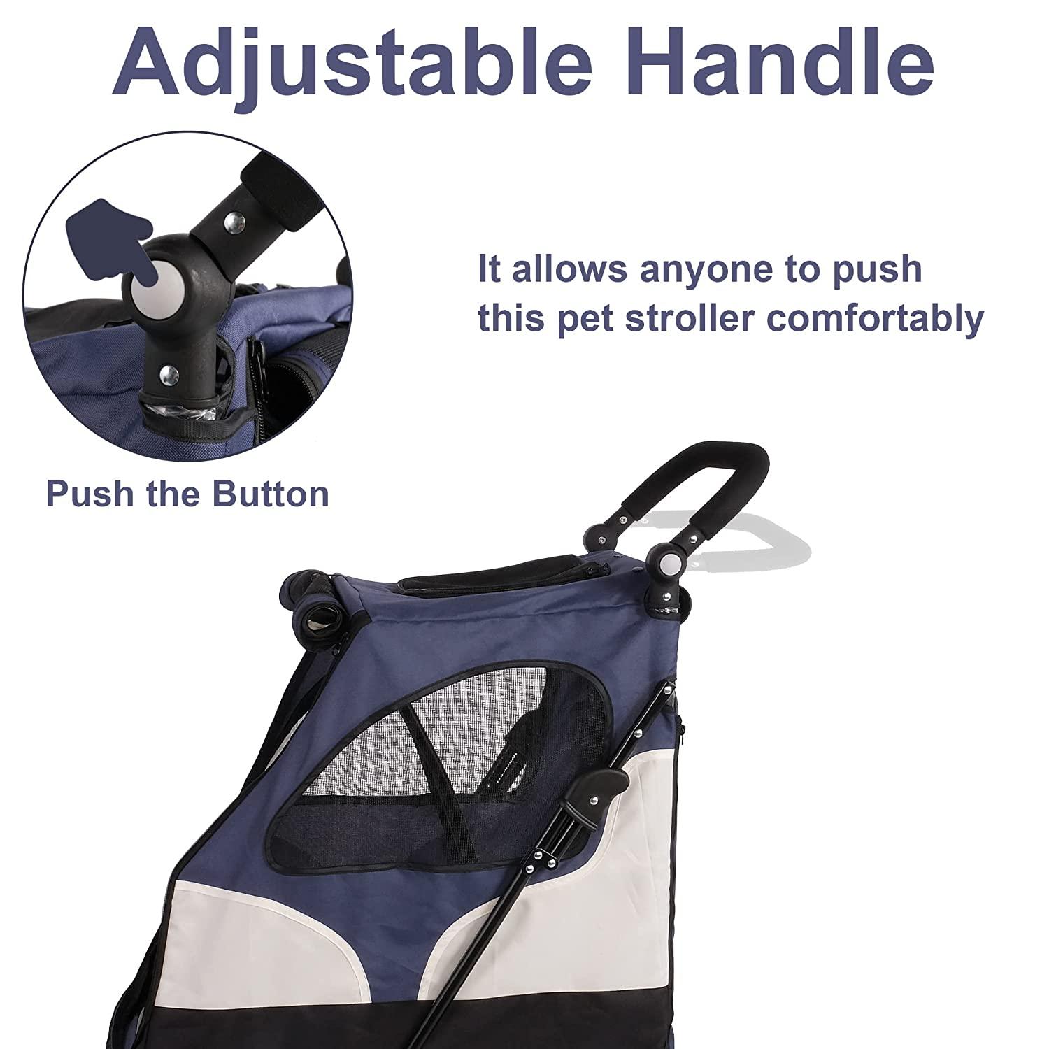 Foldable Travel Dog Stroller Pet Gear Stroller with Adjustable Handle & Mesh Window, Blue - Bosonshop