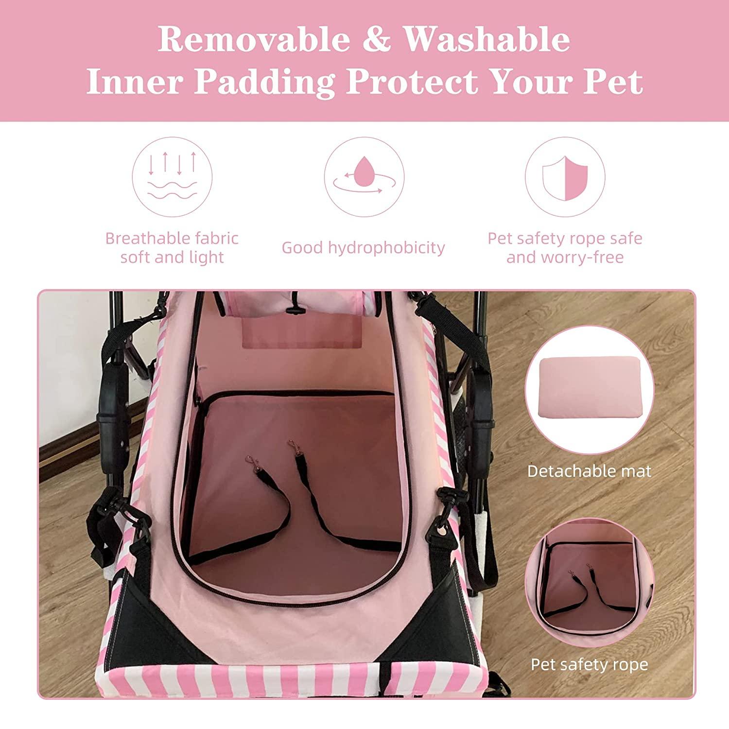 3-in-1 Folding Pet Stroller Travel Pet Gear Stroller with Detachable Carrier Bag & Water Cup Holder, Pink - Bosonshop