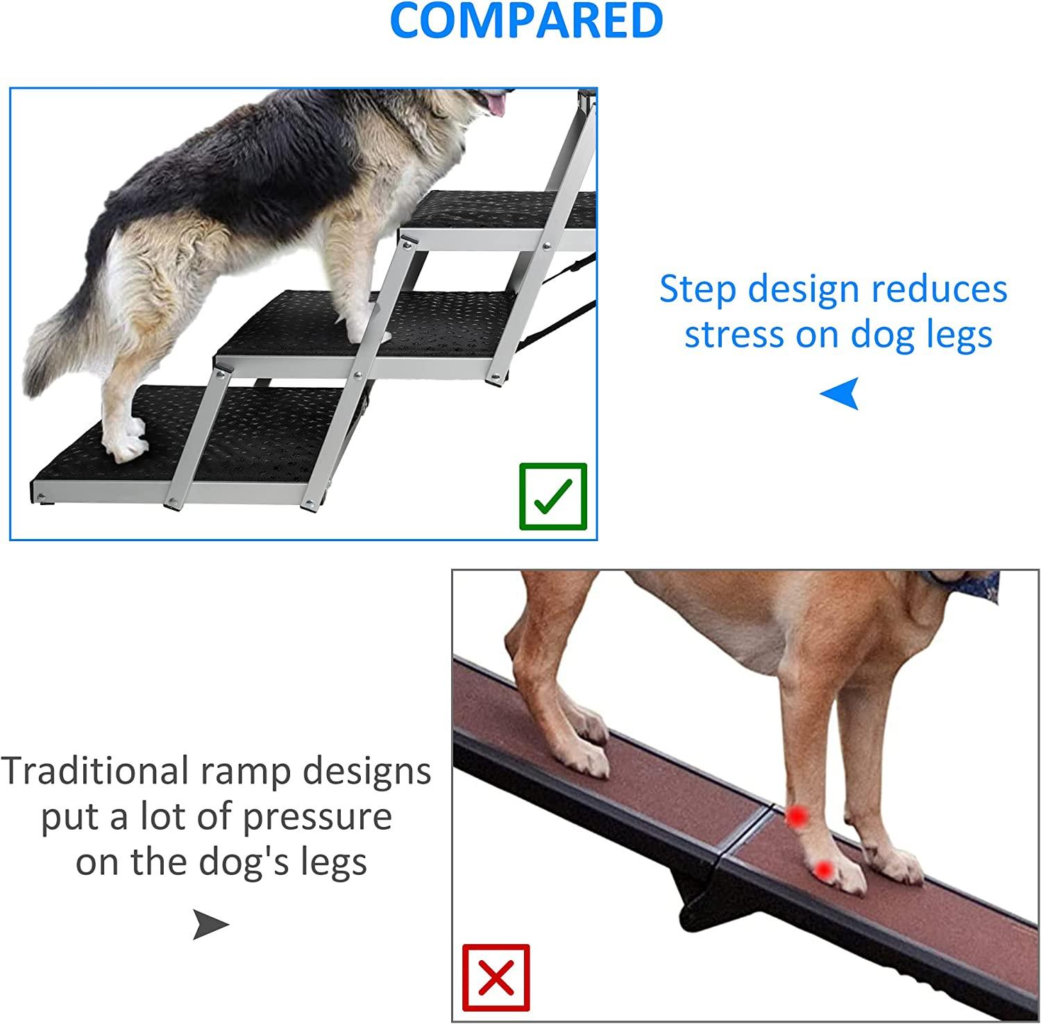 Foldable Aluminum Alloy 5 Steps Dog Stairs with Non-Slip Surface for Large Dogs, Supports up to 150 lbs - Bosonshop