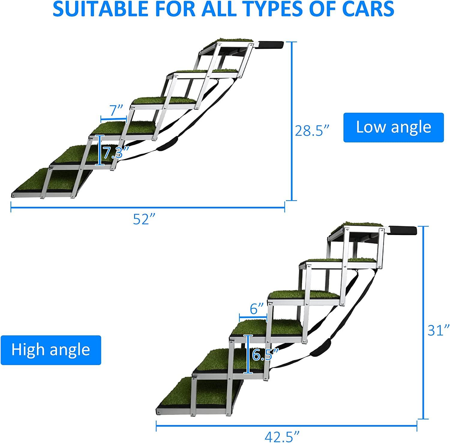 Foldable Aluminum Alloy 6 Steps Dog Stairs with Artificial Turf Non-Slip Surface for Large Dogs, Supports up to 150Lbs - Bosonshop