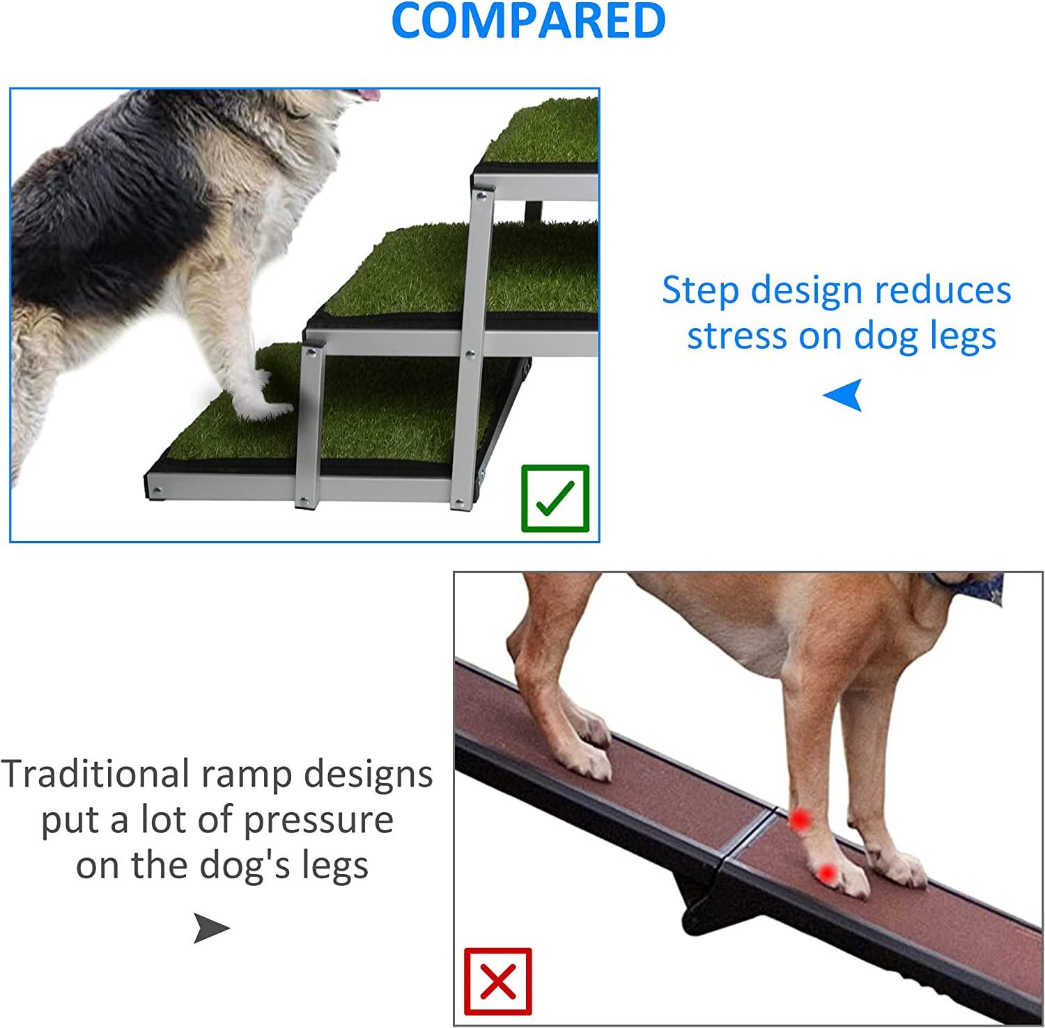 Foldable Aluminum Alloy 6 Steps Dog Stairs with Artificial Turf Non-Slip Surface for Large Dogs, Supports up to 150Lbs - Bosonshop