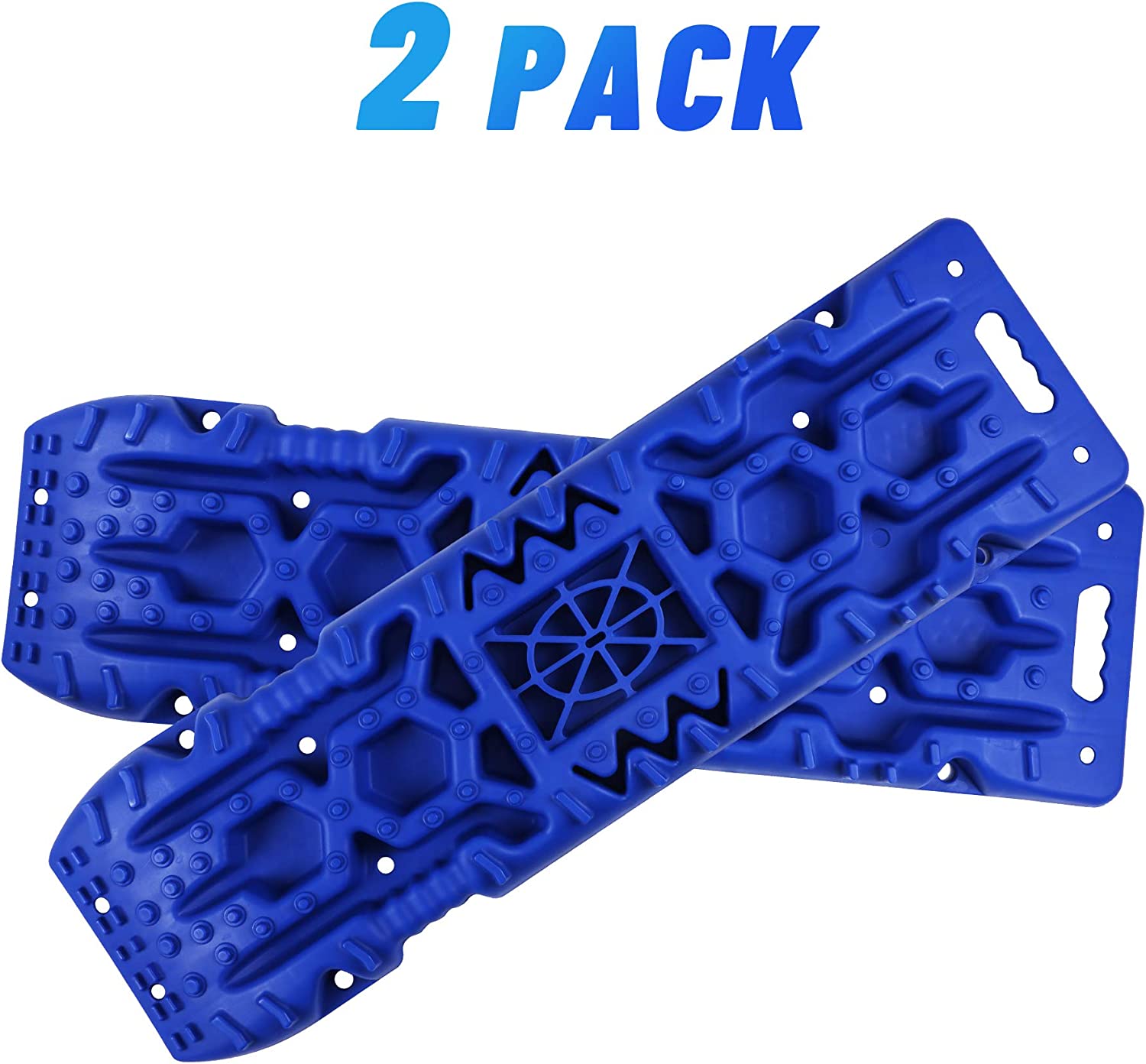 2 Pack Traction Boards with Jack Lift Base,Recovery Track Traction Mat for 4WD SUV, Jeep Tire Traction Tool Suitable for Mud, Sand, Snow, Ice Blue - Bosonshop