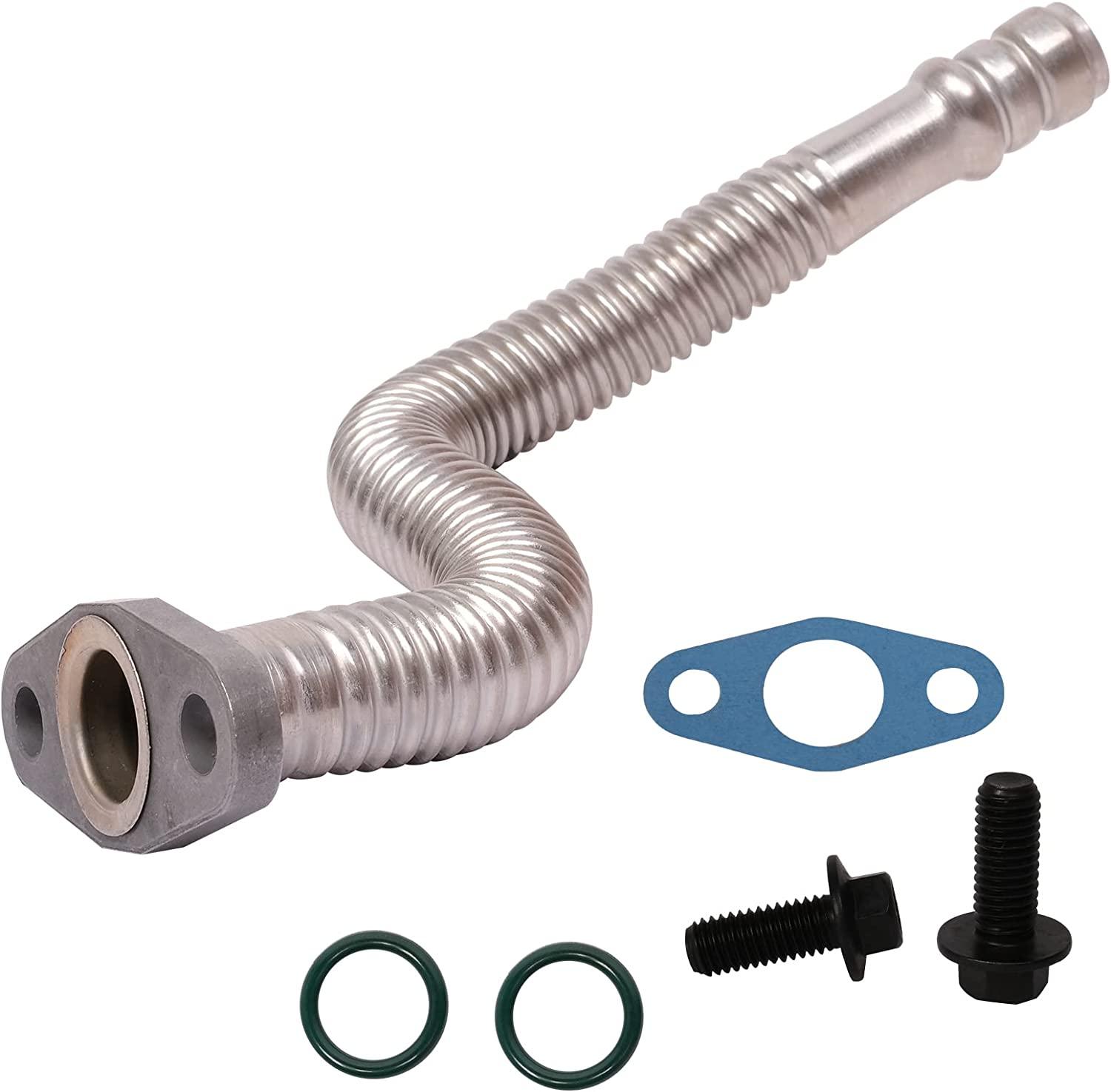 Turbo Oil Return Drain Line Kit with Bolts& Gaskets& O'ring for 5.9L Cummings Diesel 24V, Replacement for 5135786AB, 625-212 - Bosonshop