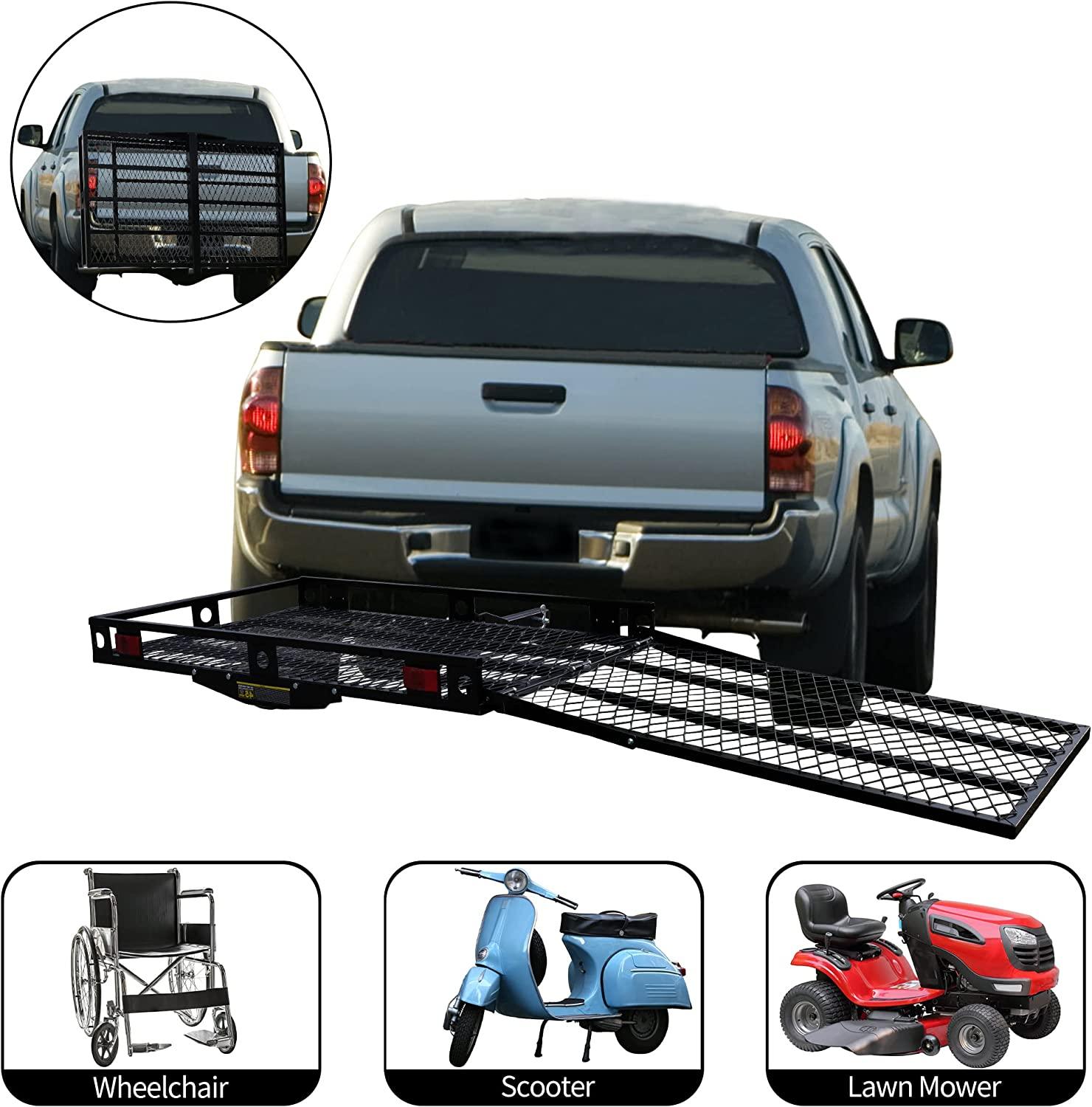 48.8" L x 27.8" W Trailer Hitch Cargo Carrier Utility Basket with 42" Folding Ramp, Fits 2-Inch Receiver - Bosonshop