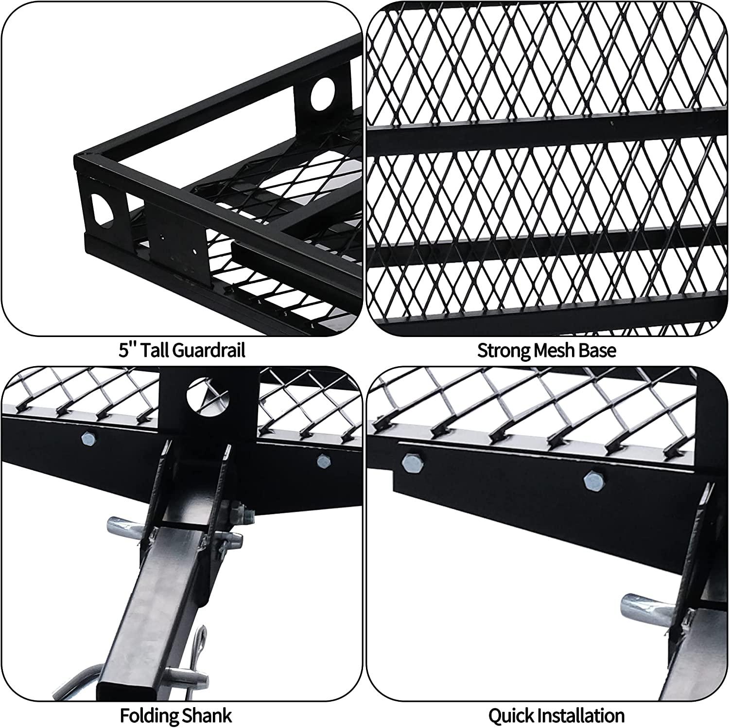 48.8" L x 27.8" W Trailer Hitch Cargo Carrier Utility Basket with 42" Folding Ramp, Fits 2-Inch Receiver - Bosonshop