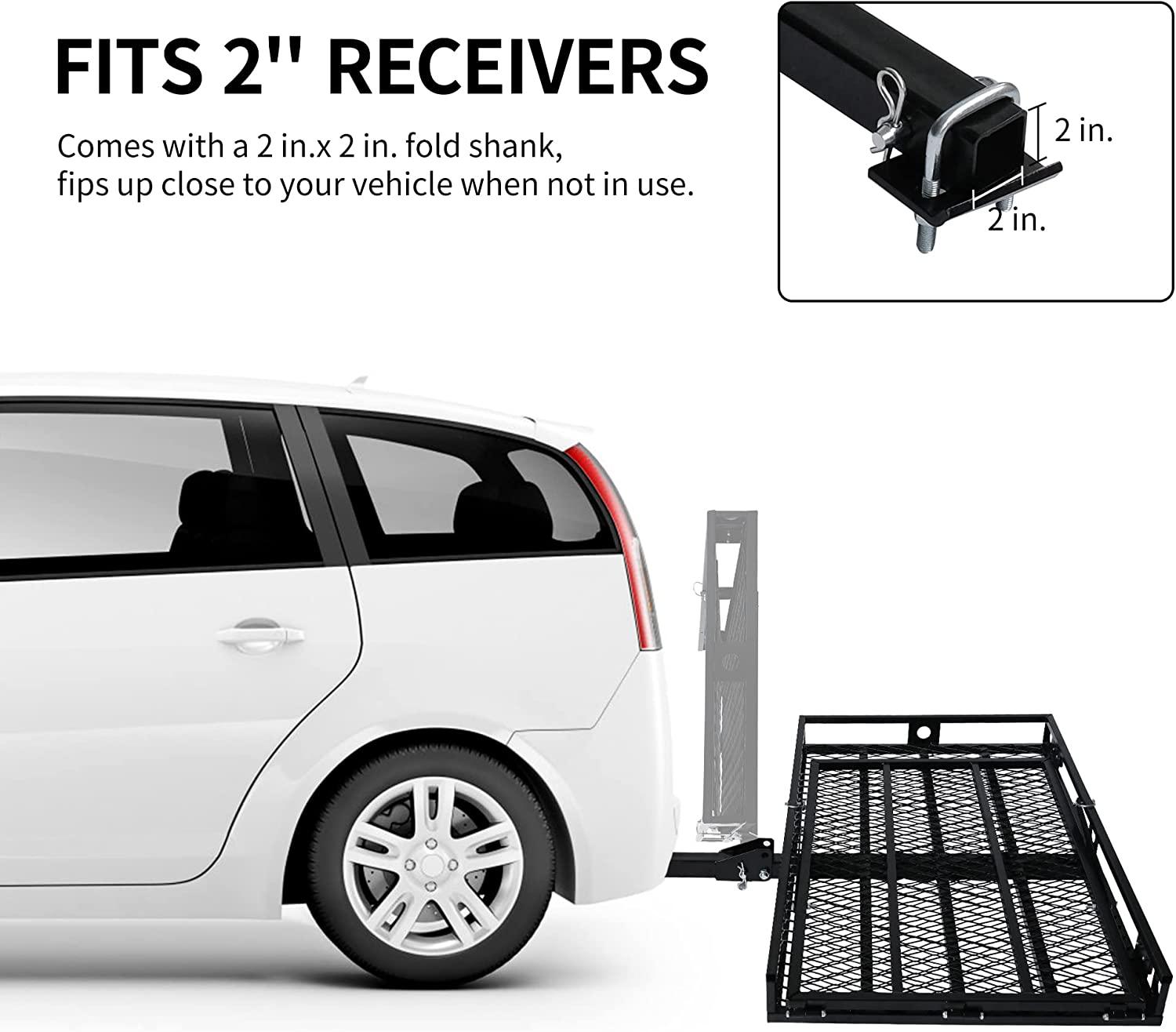 48.8" L x 27.8" W Trailer Hitch Cargo Carrier Utility Basket with 42" Folding Ramp, Fits 2-Inch Receiver - Bosonshop