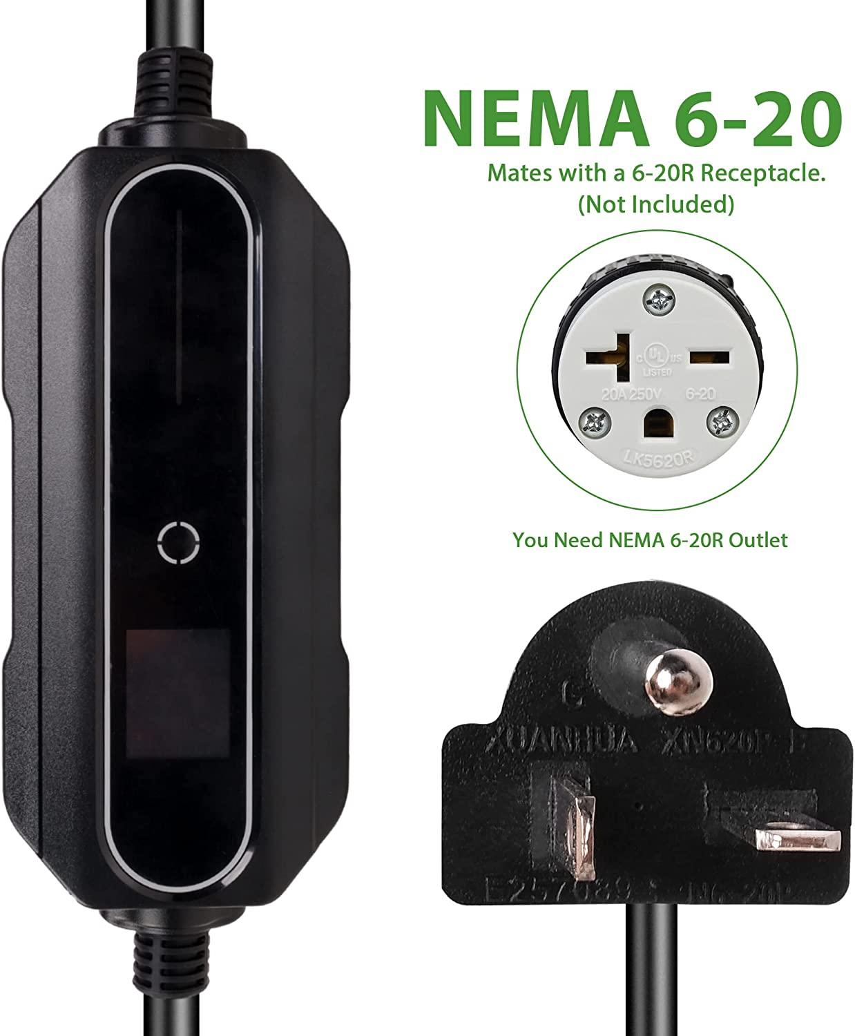 Level 1+2 EV Charger (110-240V, 16A, 21ft) NEMA 6-20 Plug Portable EVSE SAE J1772 Plug Home Electric Vehicle Charging Station - Bosonshop