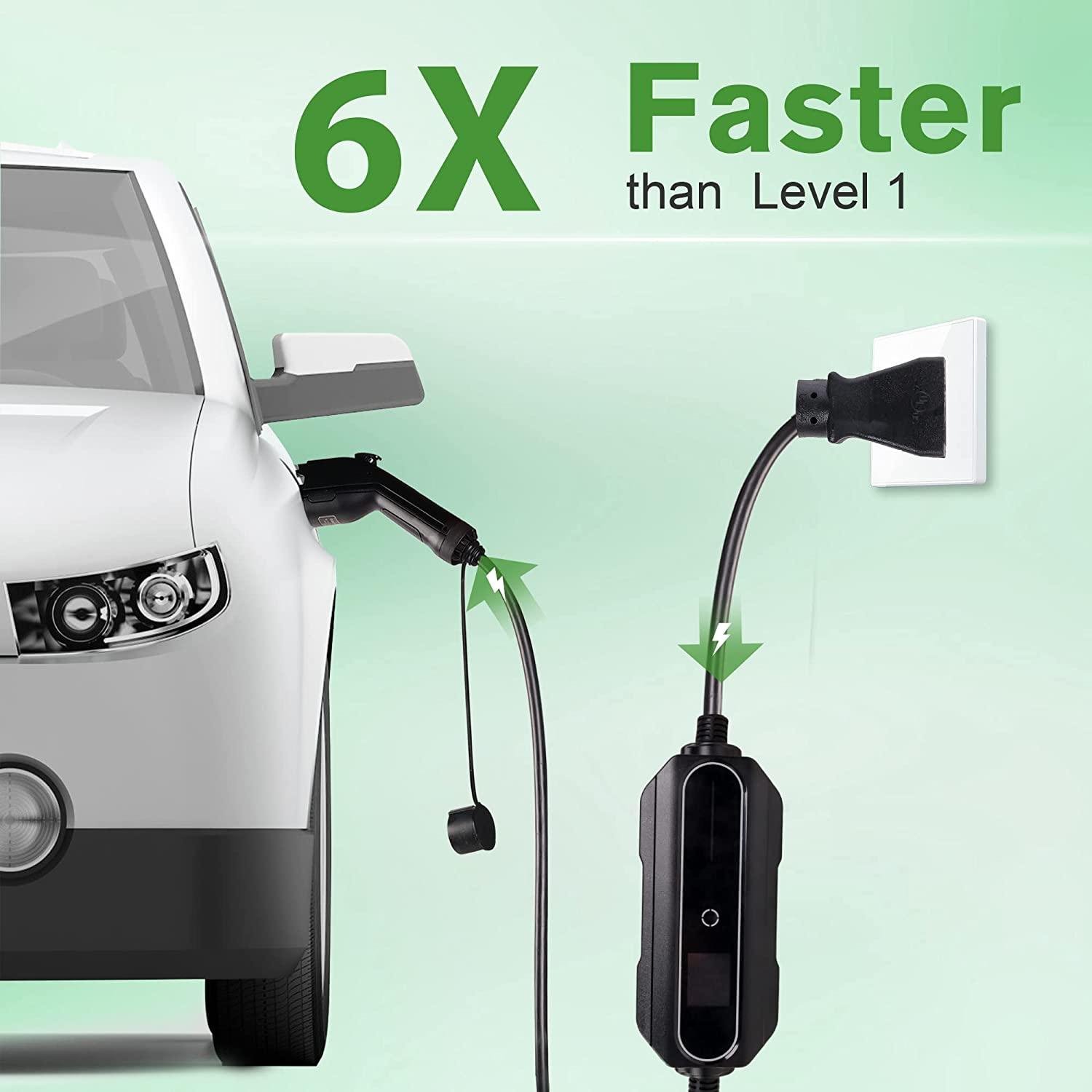 Level 1+2 EV Charger (110-240V, 16A, 21ft) NEMA 6-20 Plug Portable EVSE SAE J1772 Plug Home Electric Vehicle Charging Station - Bosonshop