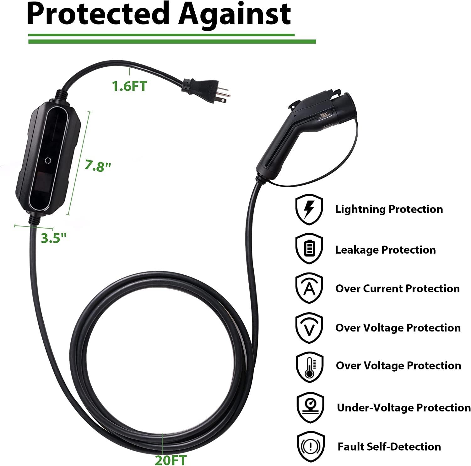 Level 1+2 EV Charger (110-240V, 16A, 21ft) NEMA 6-20 Plug Portable EVSE SAE J1772 Plug Home Electric Vehicle Charging Station - Bosonshop